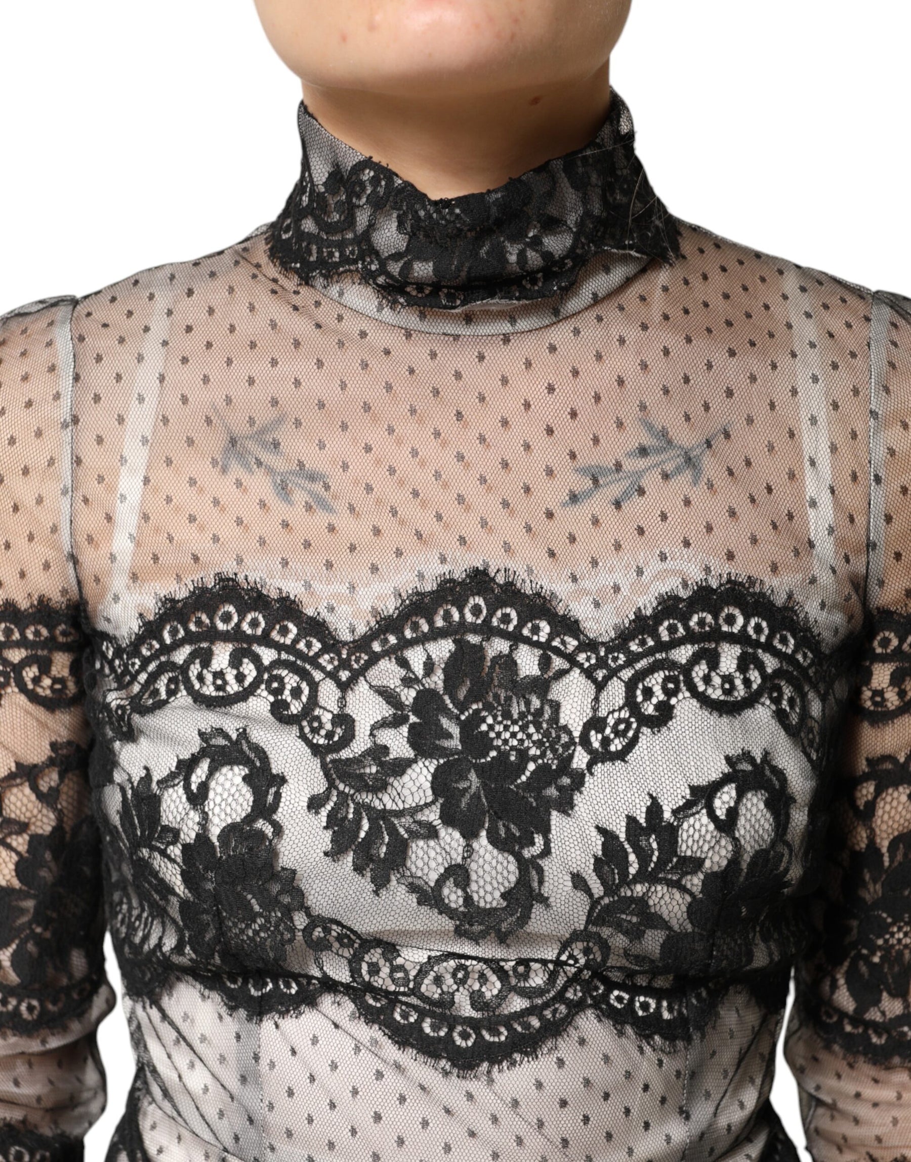 Dolce & Gabbana Black White Lace Silk Blend MaxiSheath Dress | Regal Royce