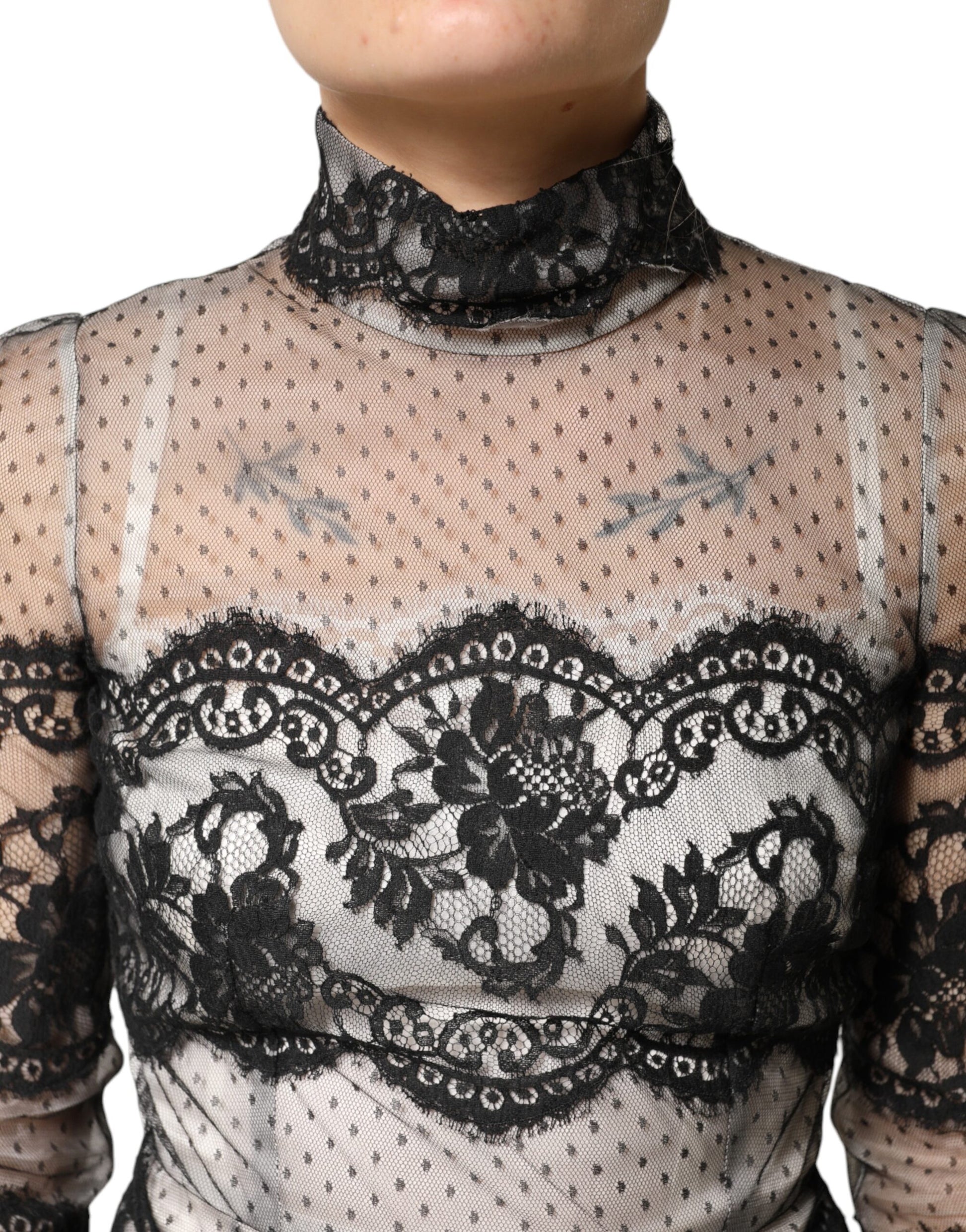 Dolce & Gabbana Black White Lace Silk Blend MaxiSheath Dress | Regal Royce