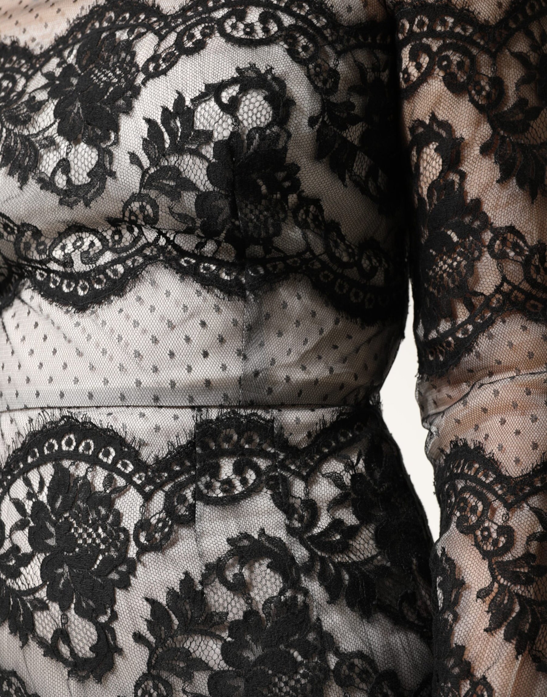 Dolce & Gabbana Black White Lace Silk Blend MaxiSheath Dress | Regal Royce