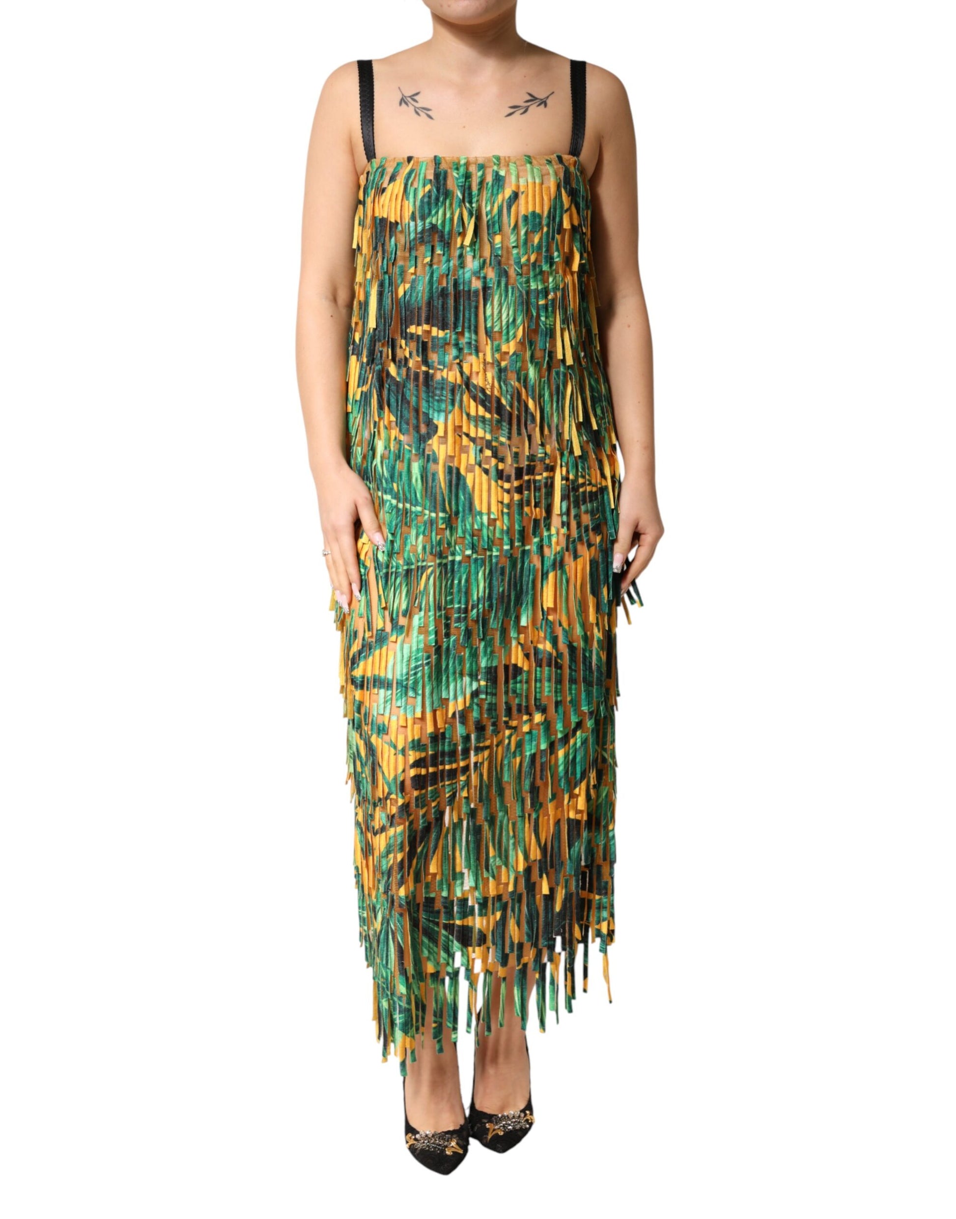 Dolce & Gabbana Multicolor Tropical Print Fringe Maxi Dress | Regal Royce