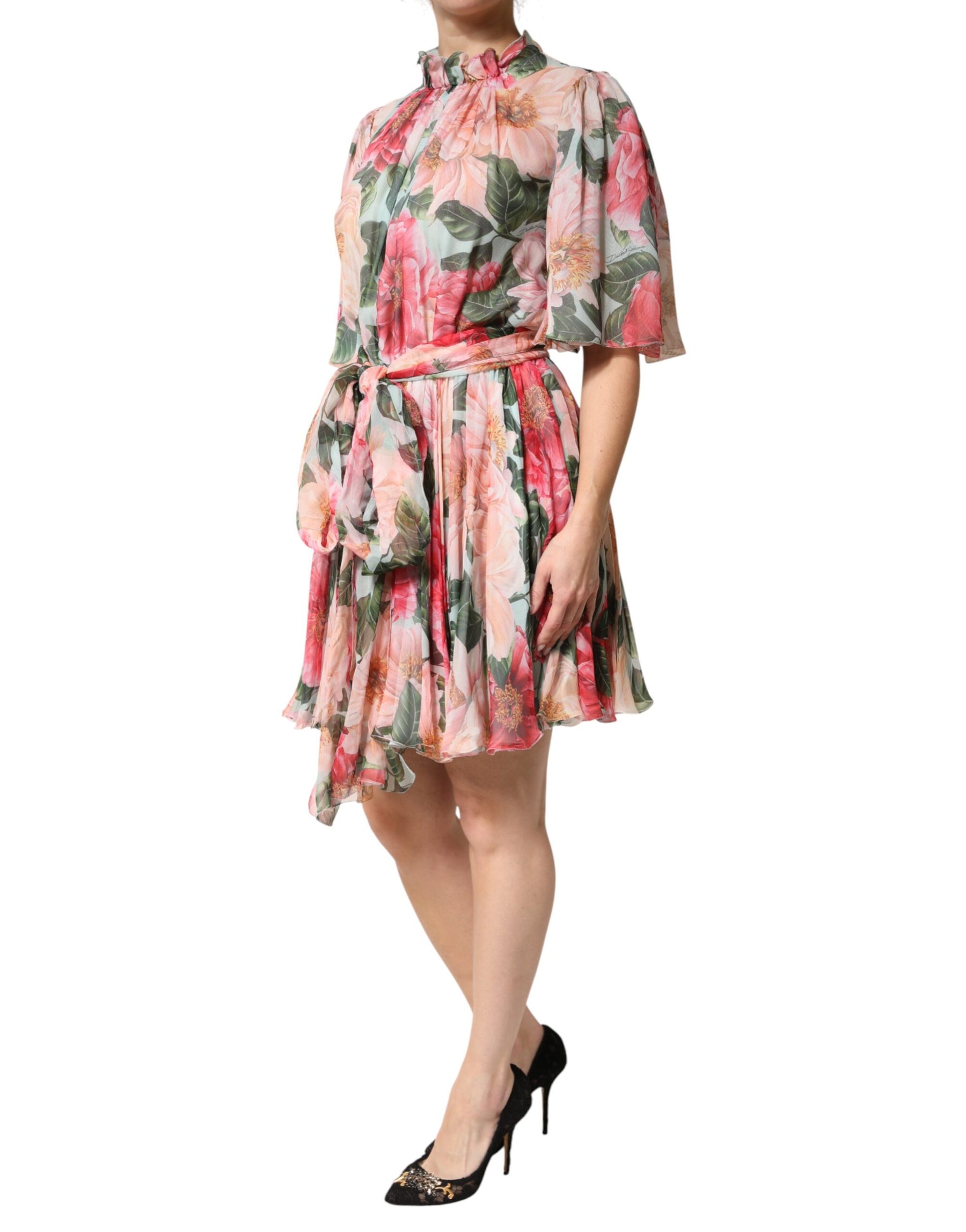 Dolce & Gabbana Multicolor Floral Silk Chiffon Pleated Mini Dress | Regal Royce