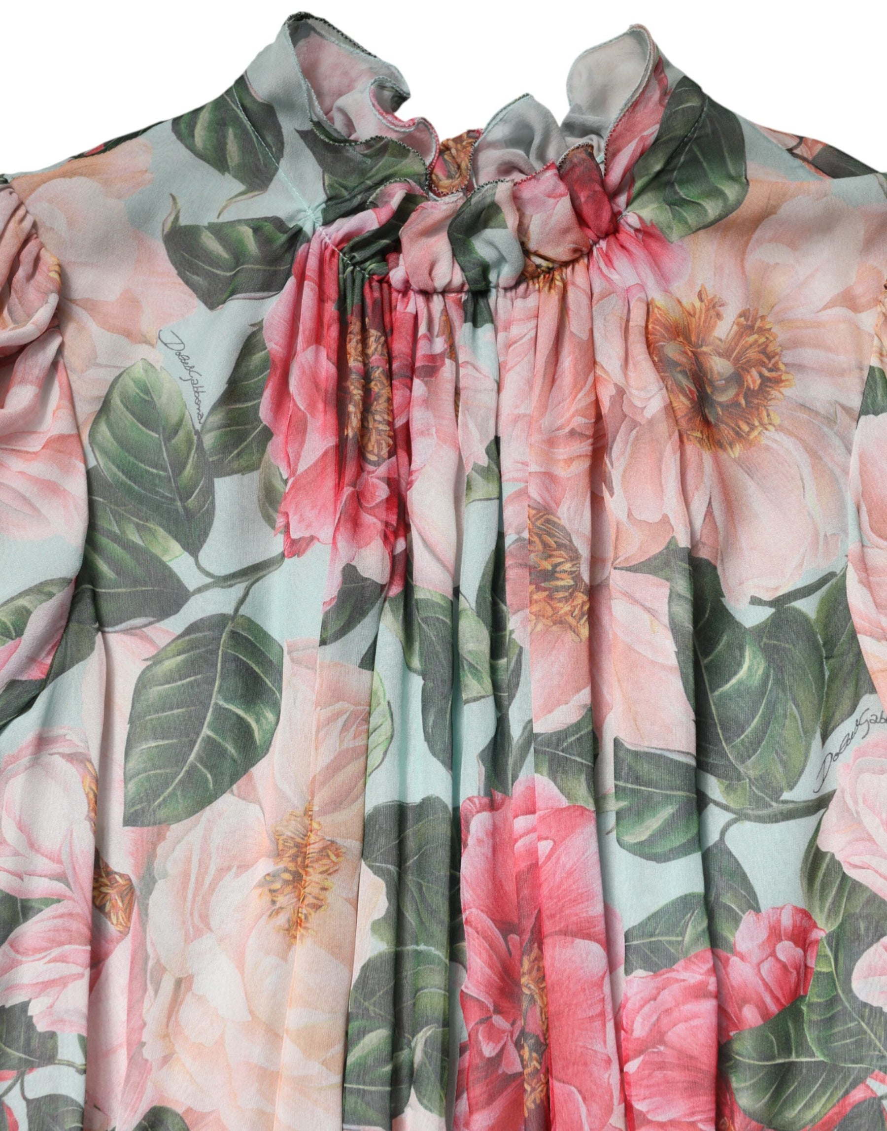 Dolce & Gabbana Multicolor Floral Silk Chiffon Pleated Mini Dress | Regal Royce