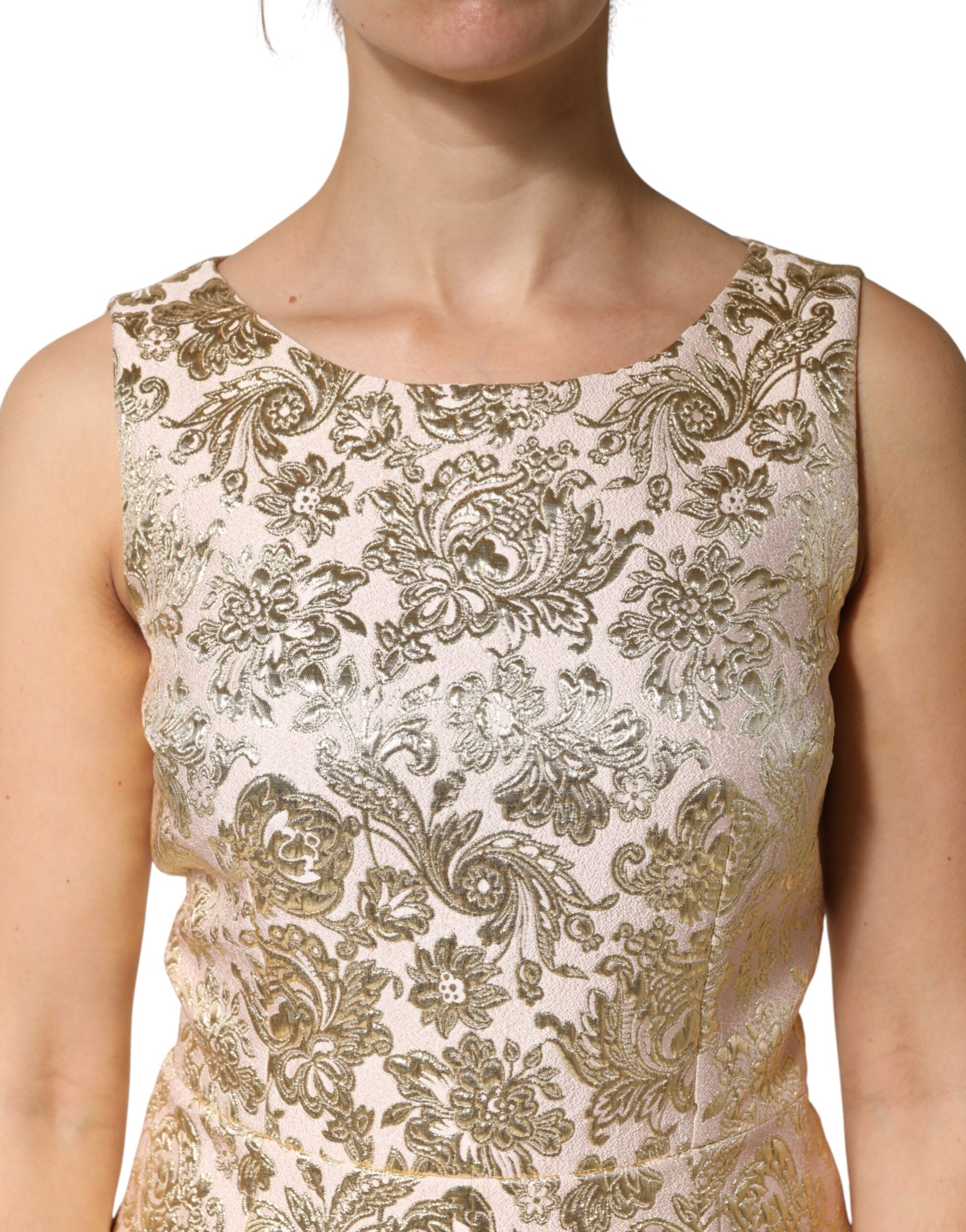 Dolce & Gabbana Beige Gold Floral Brocade Sleeveless Dress | Regal Royce