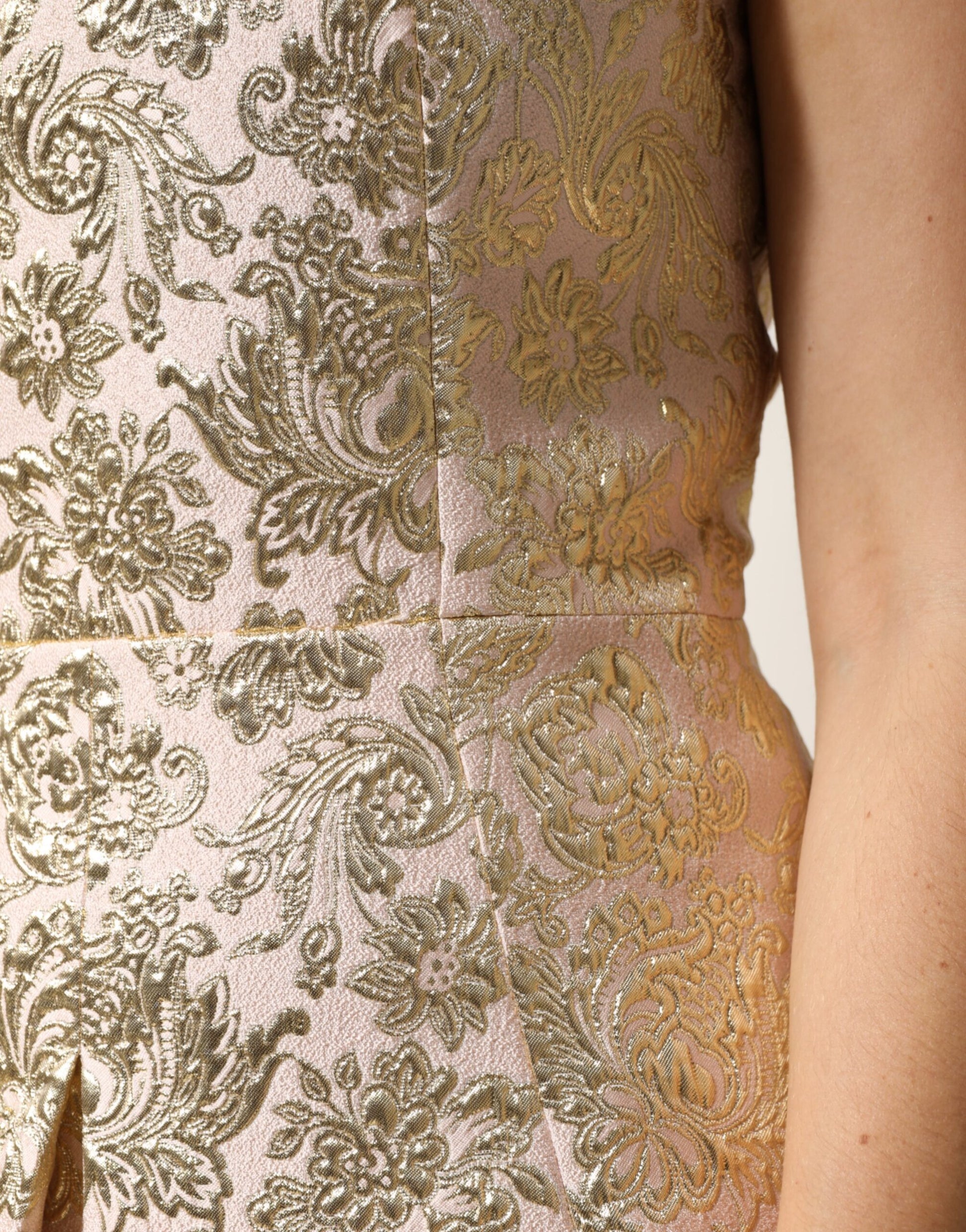 Dolce & Gabbana Beige Gold Floral Brocade Sleeveless Dress | Regal Royce