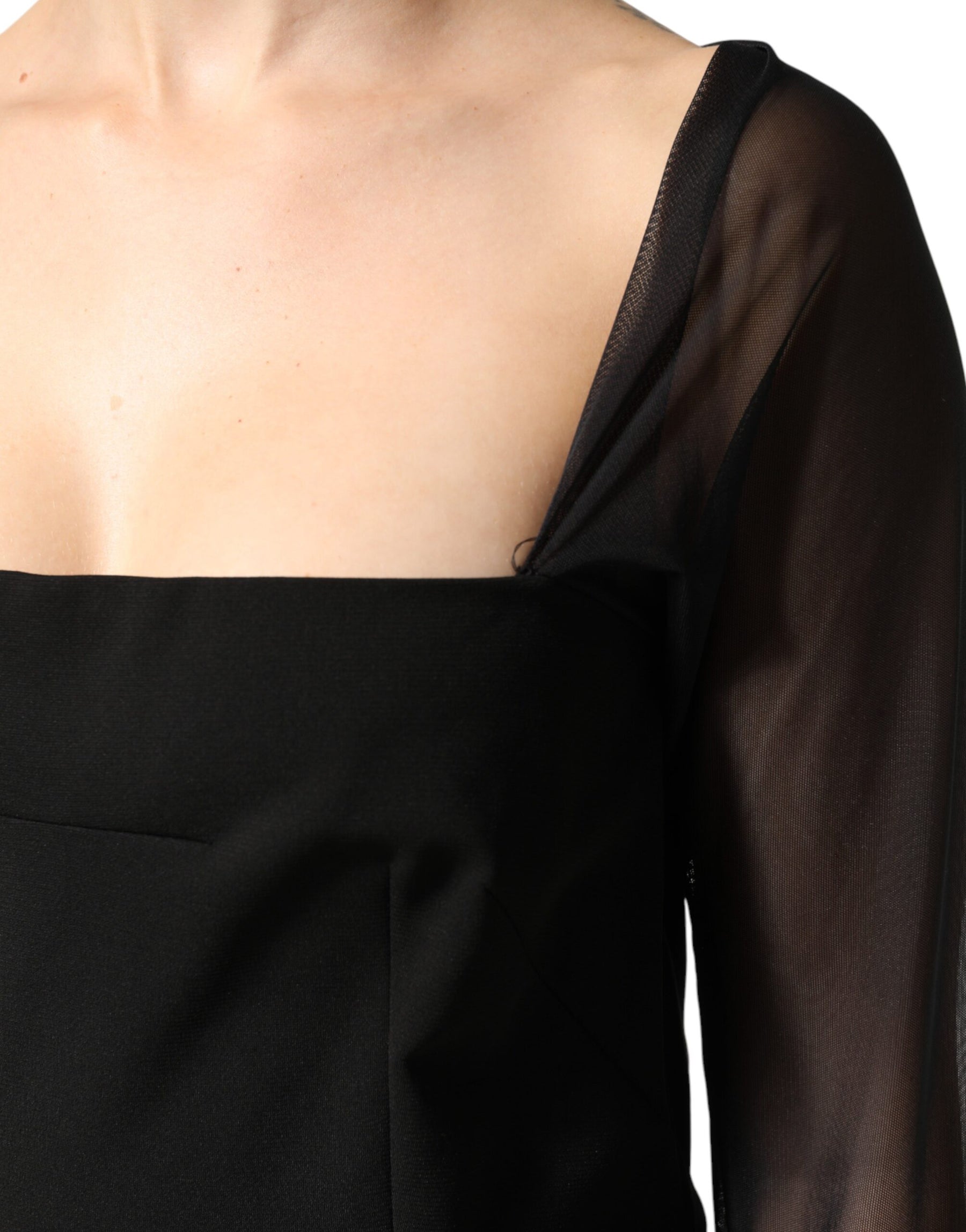 Dolce & Gabbana Black Sheer Yoke Rosette Sheath Midi Dress | Regal Royce