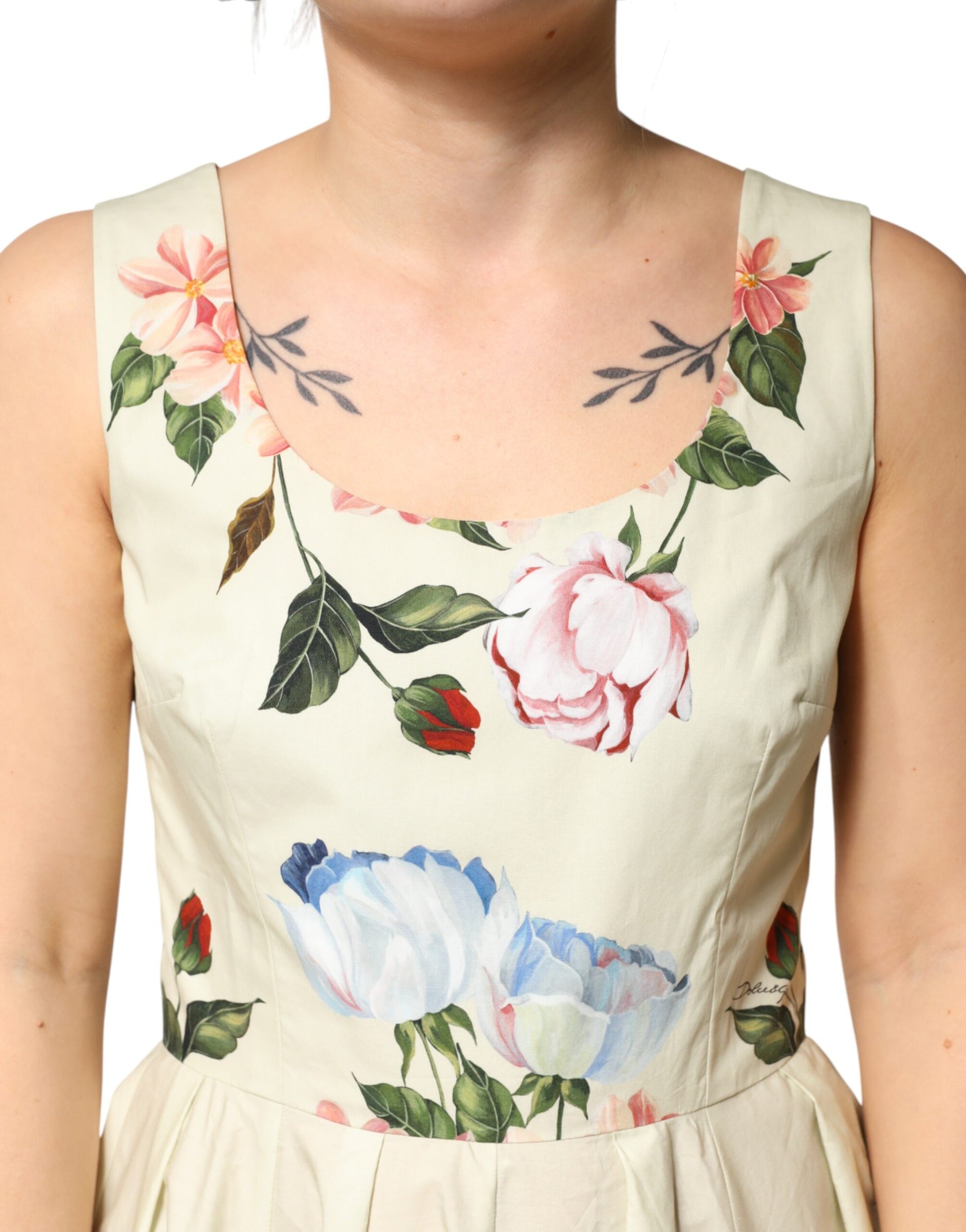 Dolce & Gabbana Beige Floral Sleeveless A-line Dress | Regal Royce