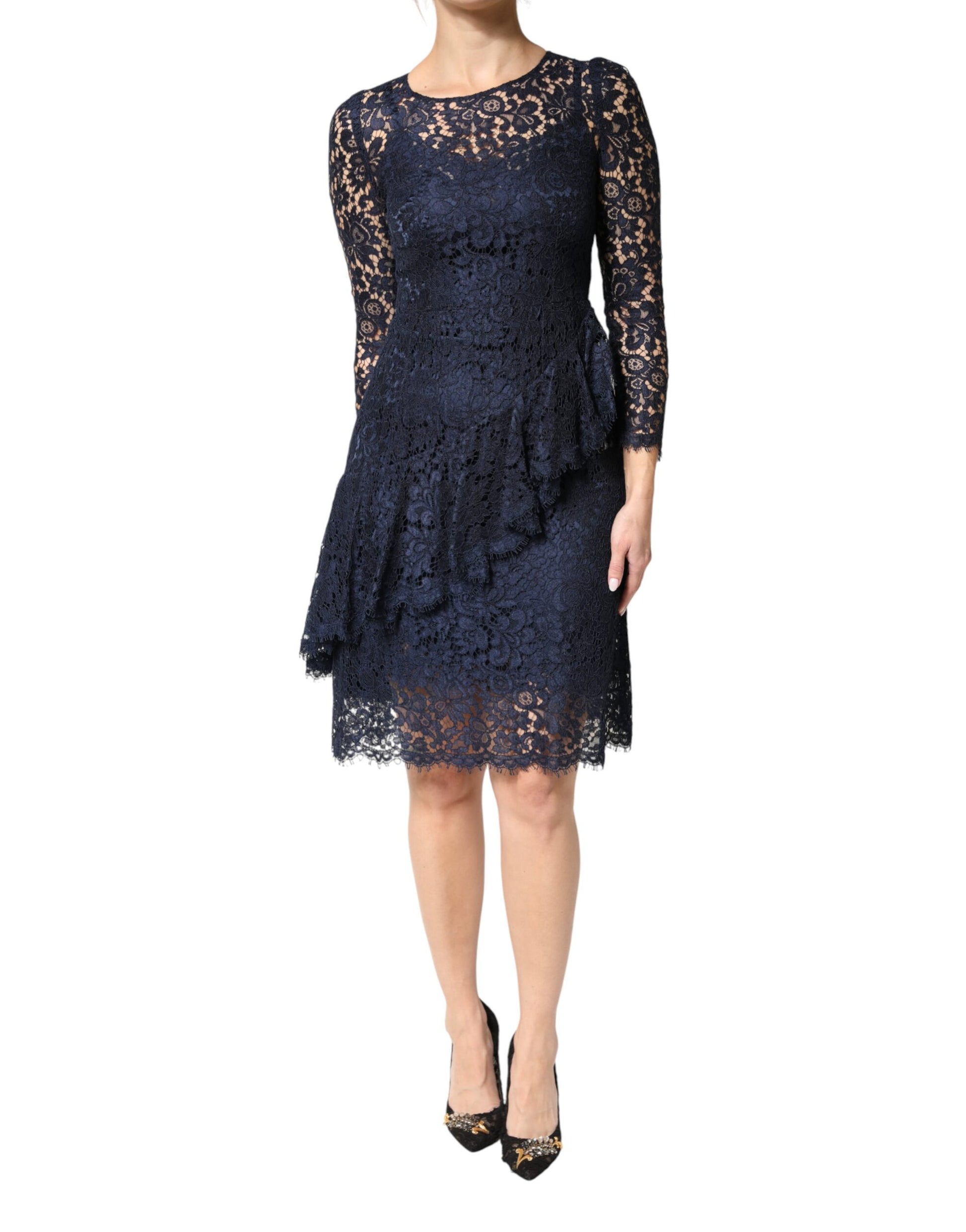 Dolce & Gabbana Blue Lace Ruffle A-line Knee Length Dress | Regal Royce