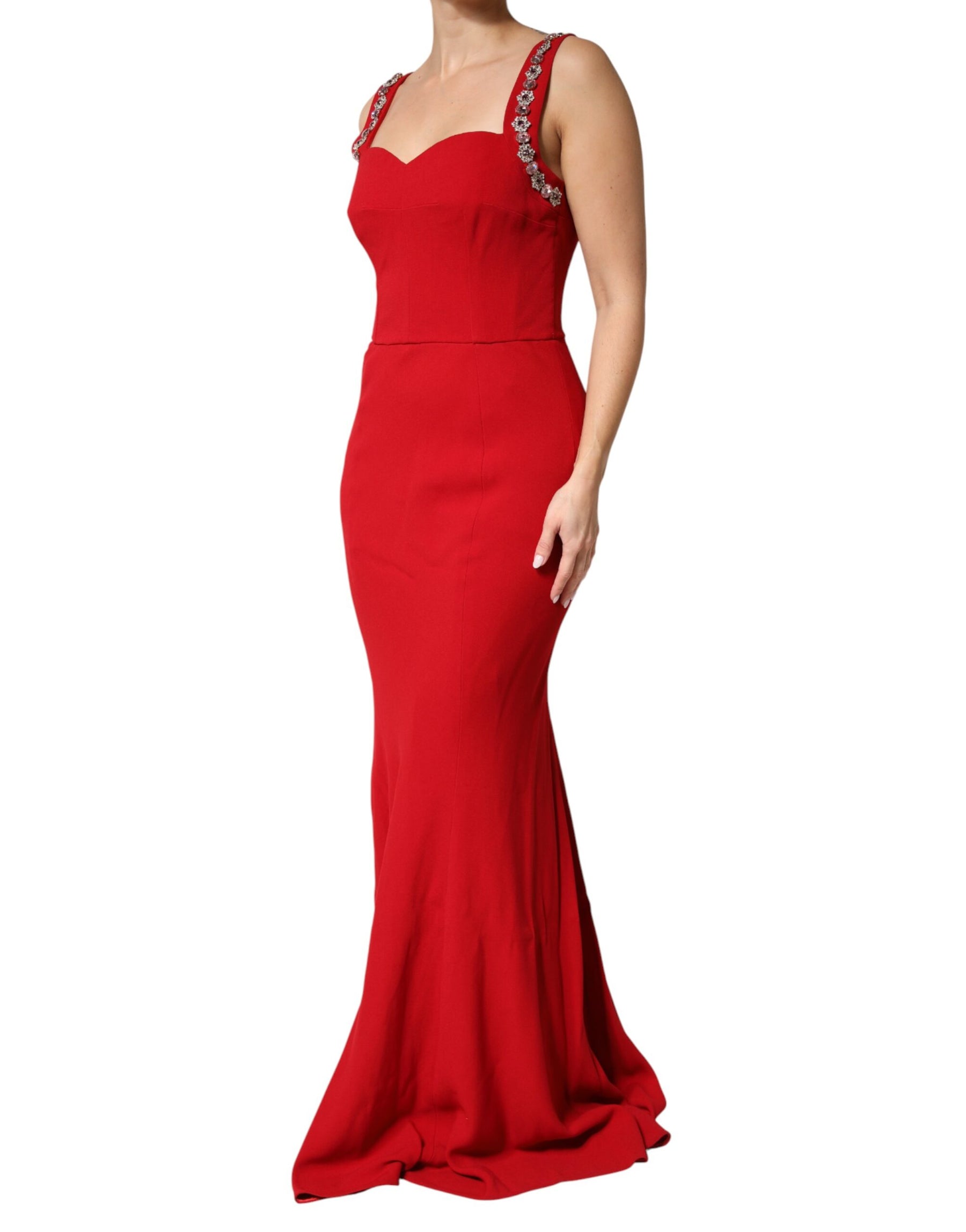 Dolce & Gabbana Red Embellished Bodycon Long Gown Dress | Regal Royce