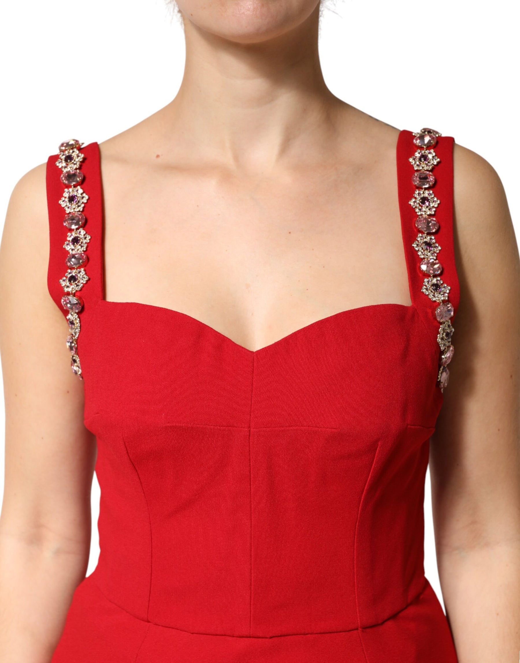 Dolce & Gabbana Red Embellished Bodycon Long Gown Dress | Regal Royce