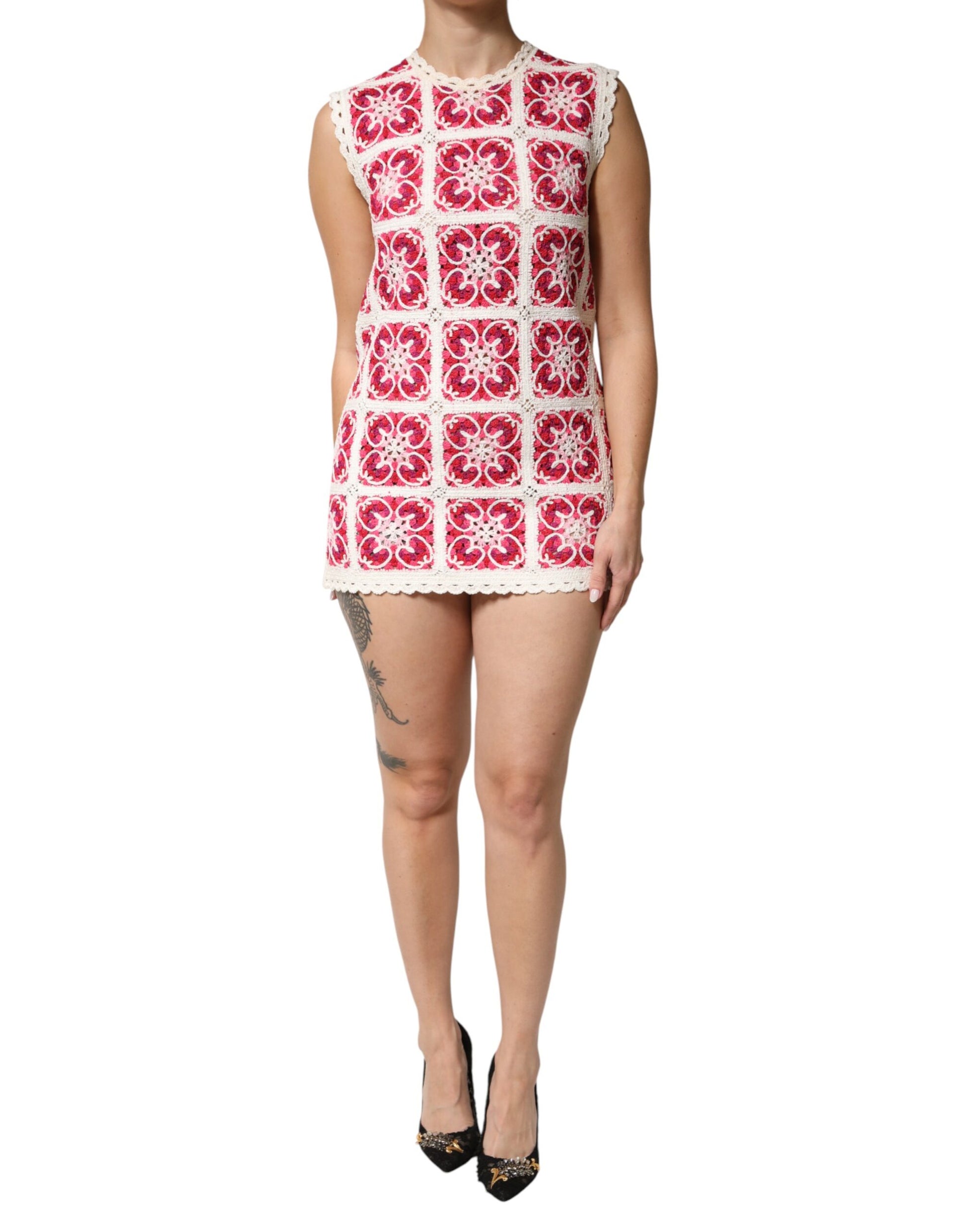 Dolce & Gabbana Multicolor Brick Stitched Crochet Mini Dress | Regal Royce