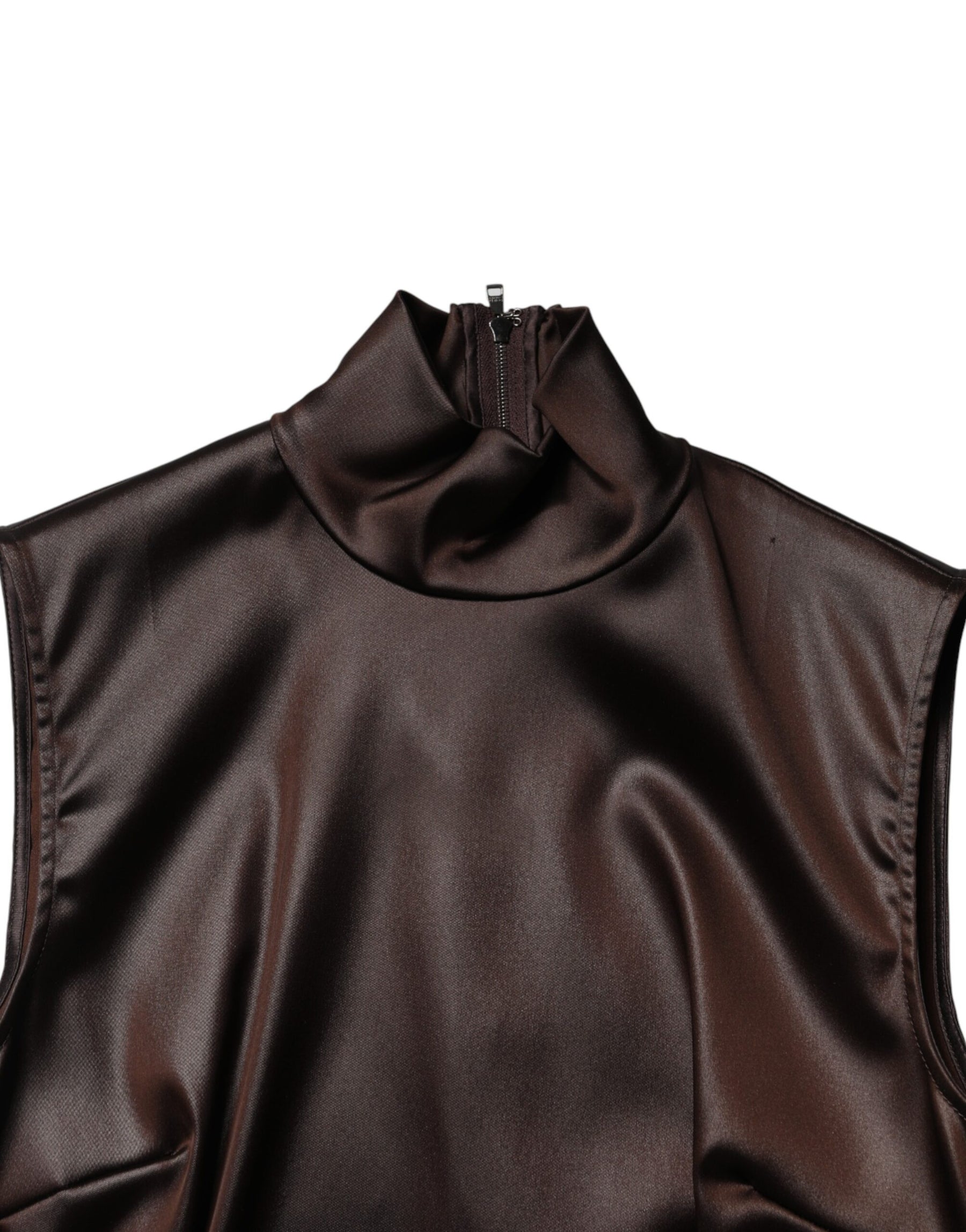 Dolce & Gabbana Brown Satin Sheath Midi SleeveLess Dress | Regal Royce