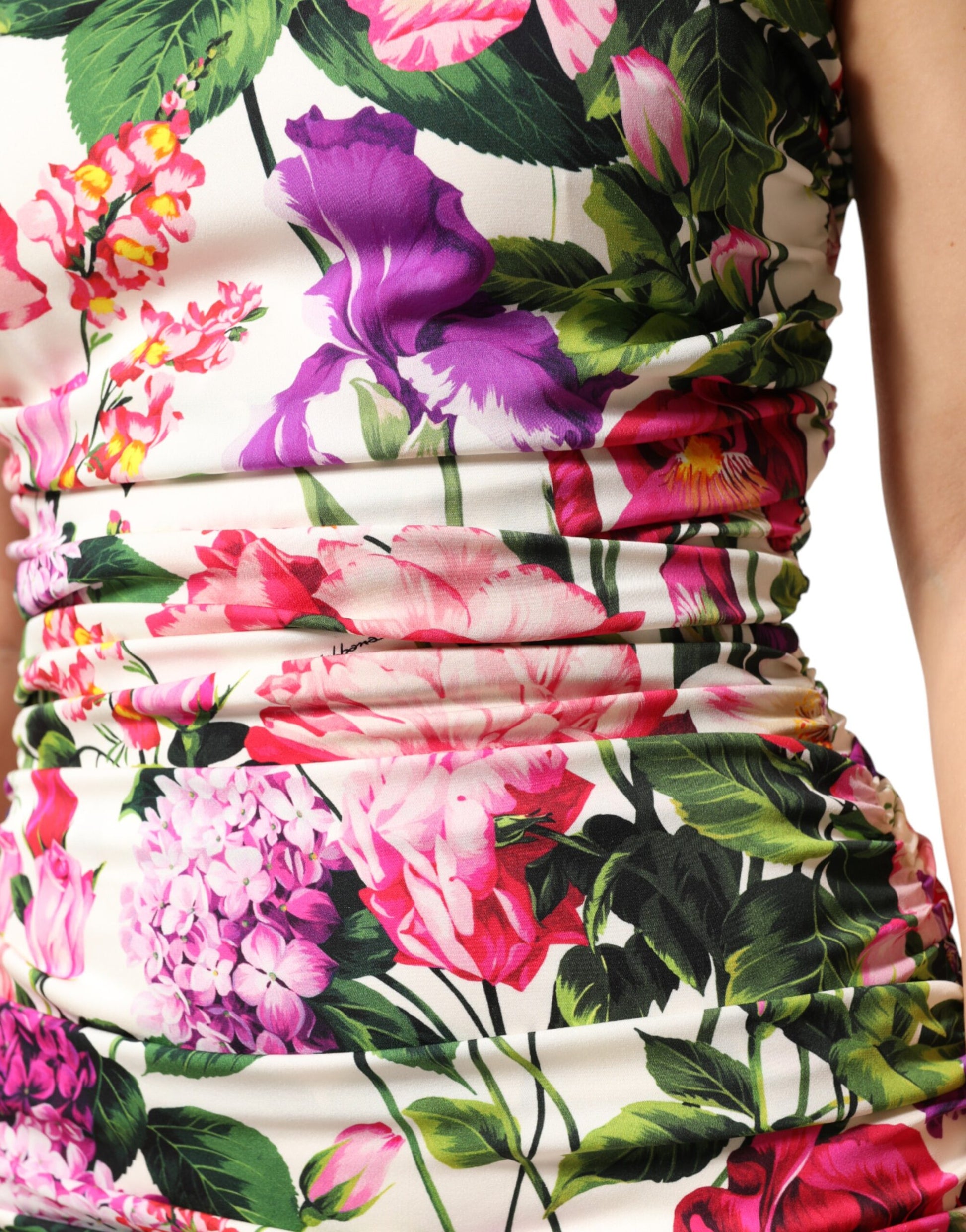 Dolce & Gabbana Multicolor Floral Ruched Silk Charmeuse Mini Dress | Regal Royce