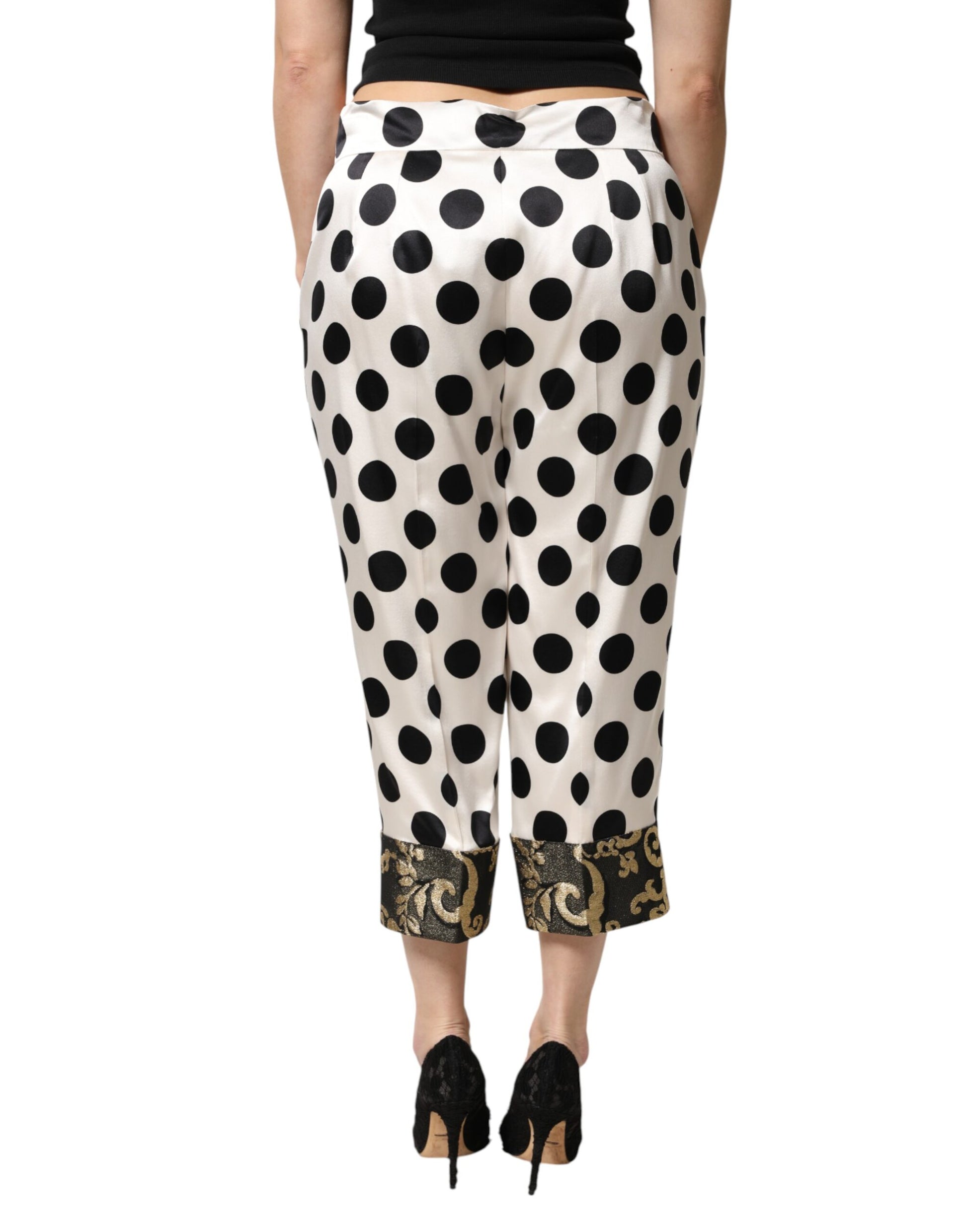 Dolce & Gabbana White Black Polka Dot Silk Mid Waist Cropped Pants | Regal Royce