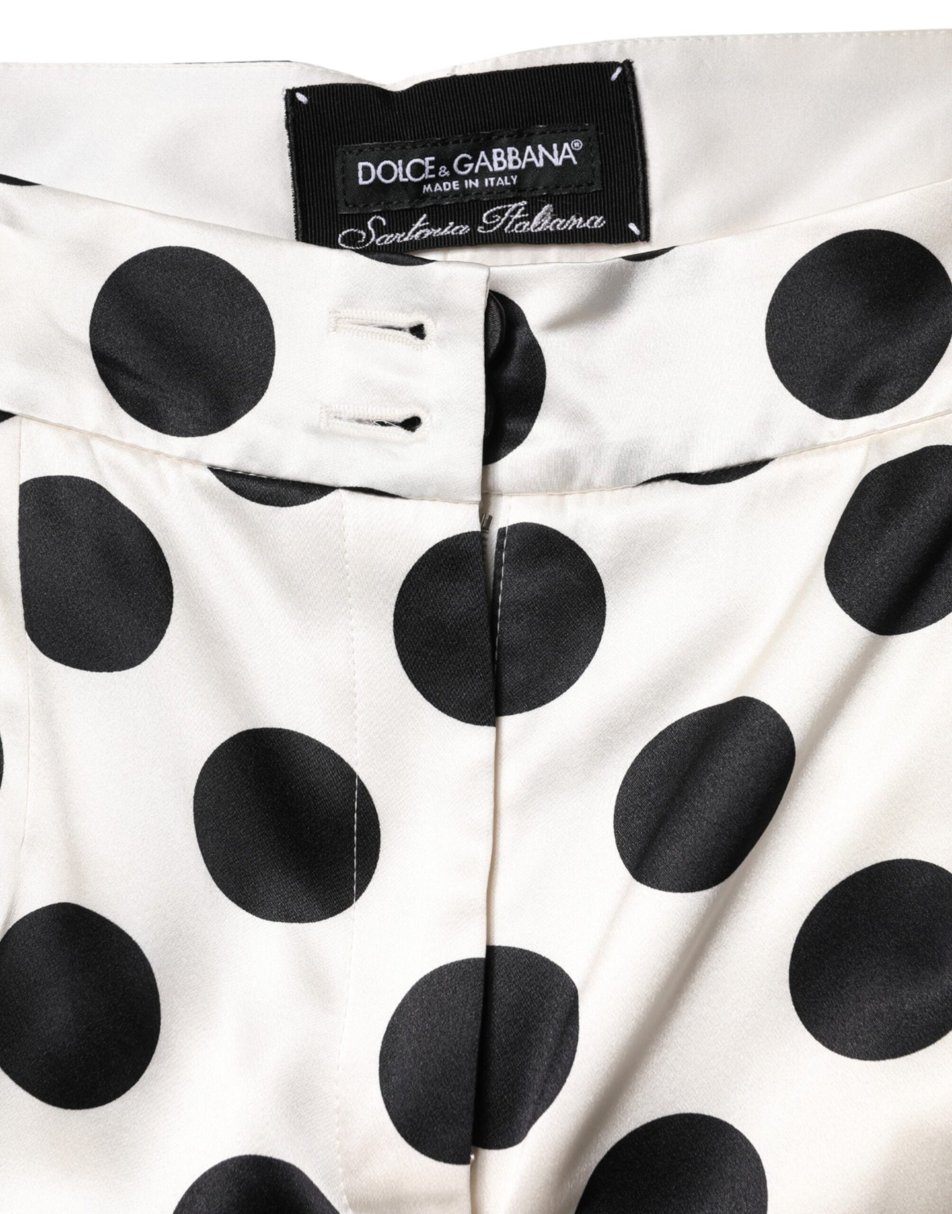 Dolce & Gabbana White Black Polka Dot Silk Mid Waist Cropped Pants | Regal Royce