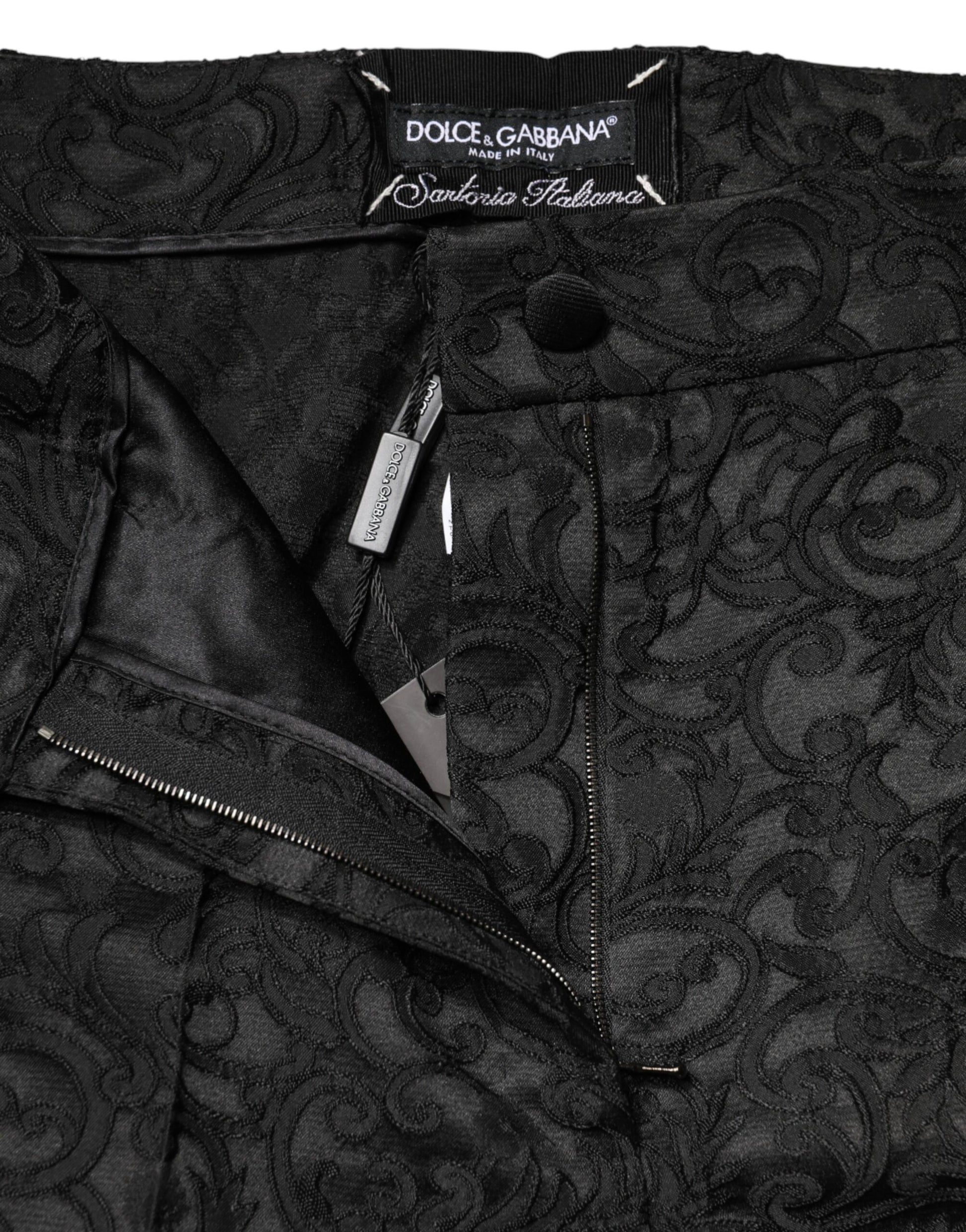 Dolce & Gabbana Black Floral Brocade High Waisted Trouser Pants | Regal Royce