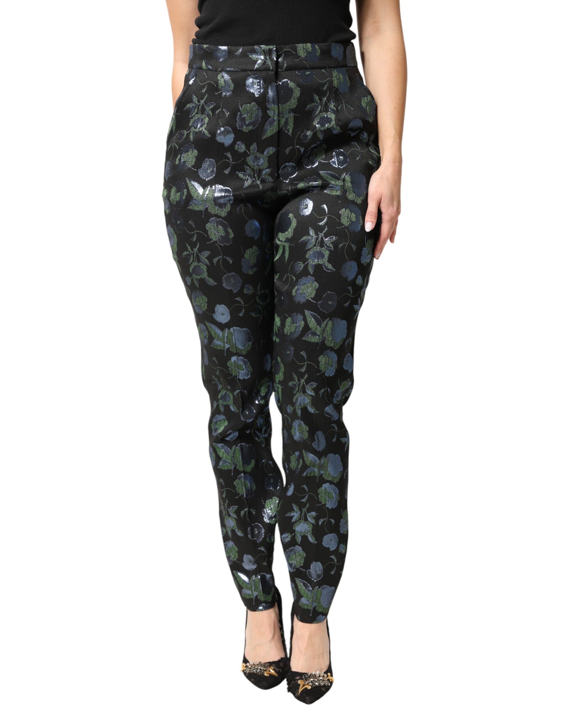 Dolce & Gabbana BlueGreen Floral Metallic Slim Trouser Pants | Regal Royce