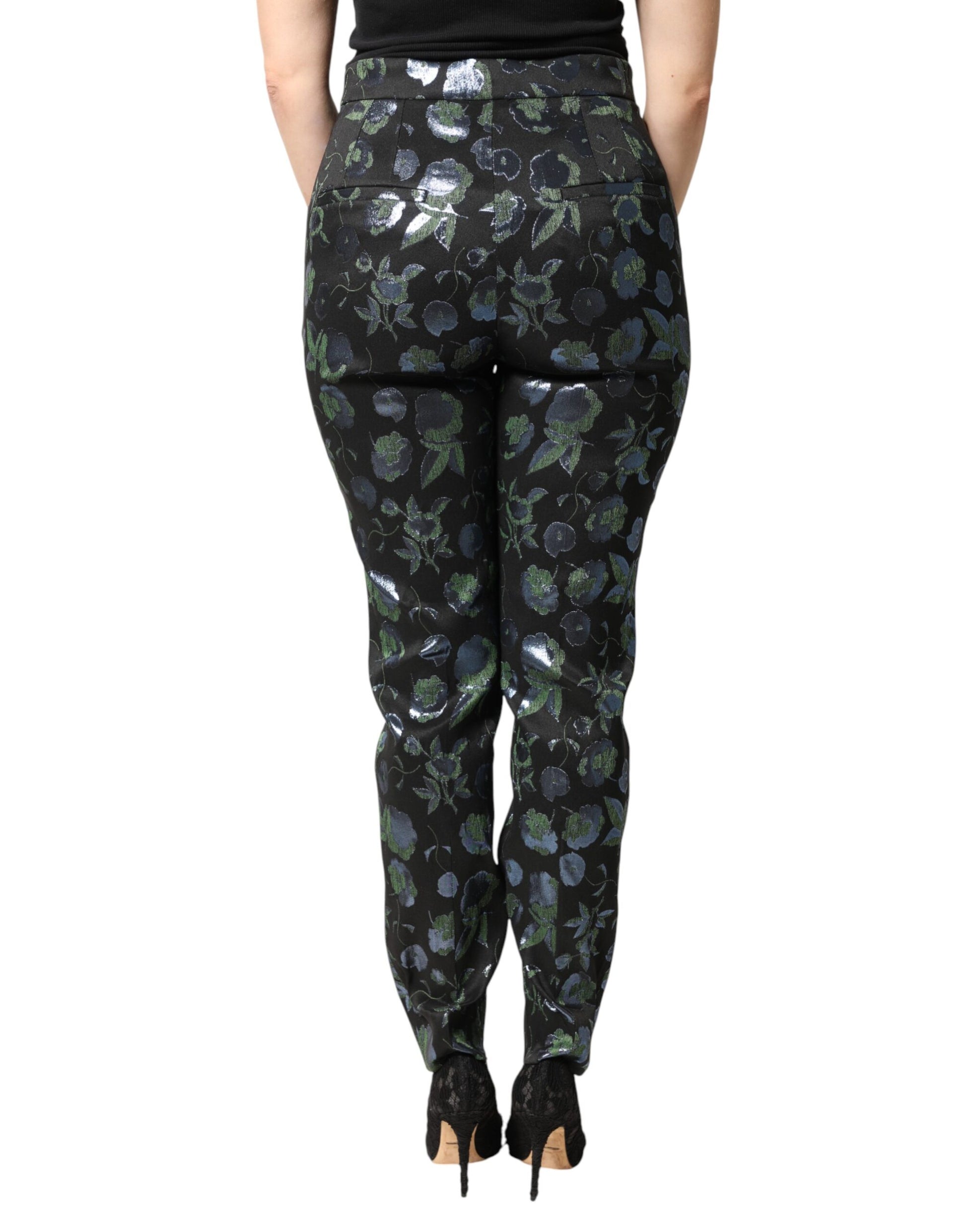 Dolce & Gabbana BlueGreen Floral Metallic Slim Trouser Pants | Regal Royce
