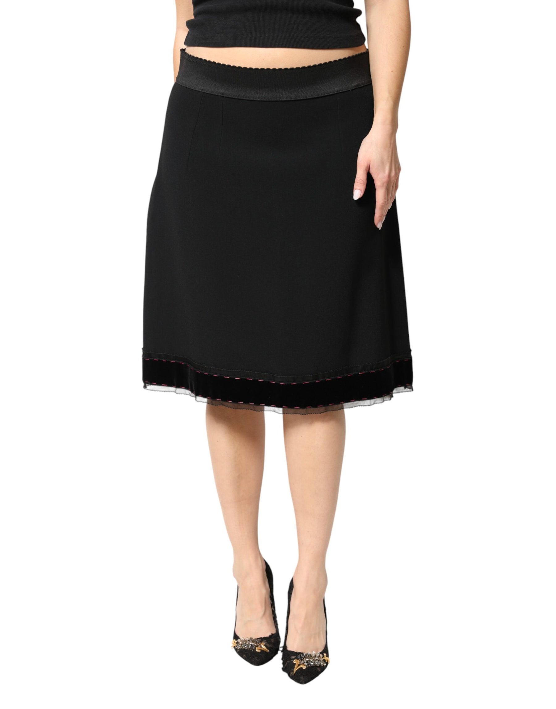 Dolce & Gabbana Black Mid Waist A-line Knee Length Skirt | Regal Royce
