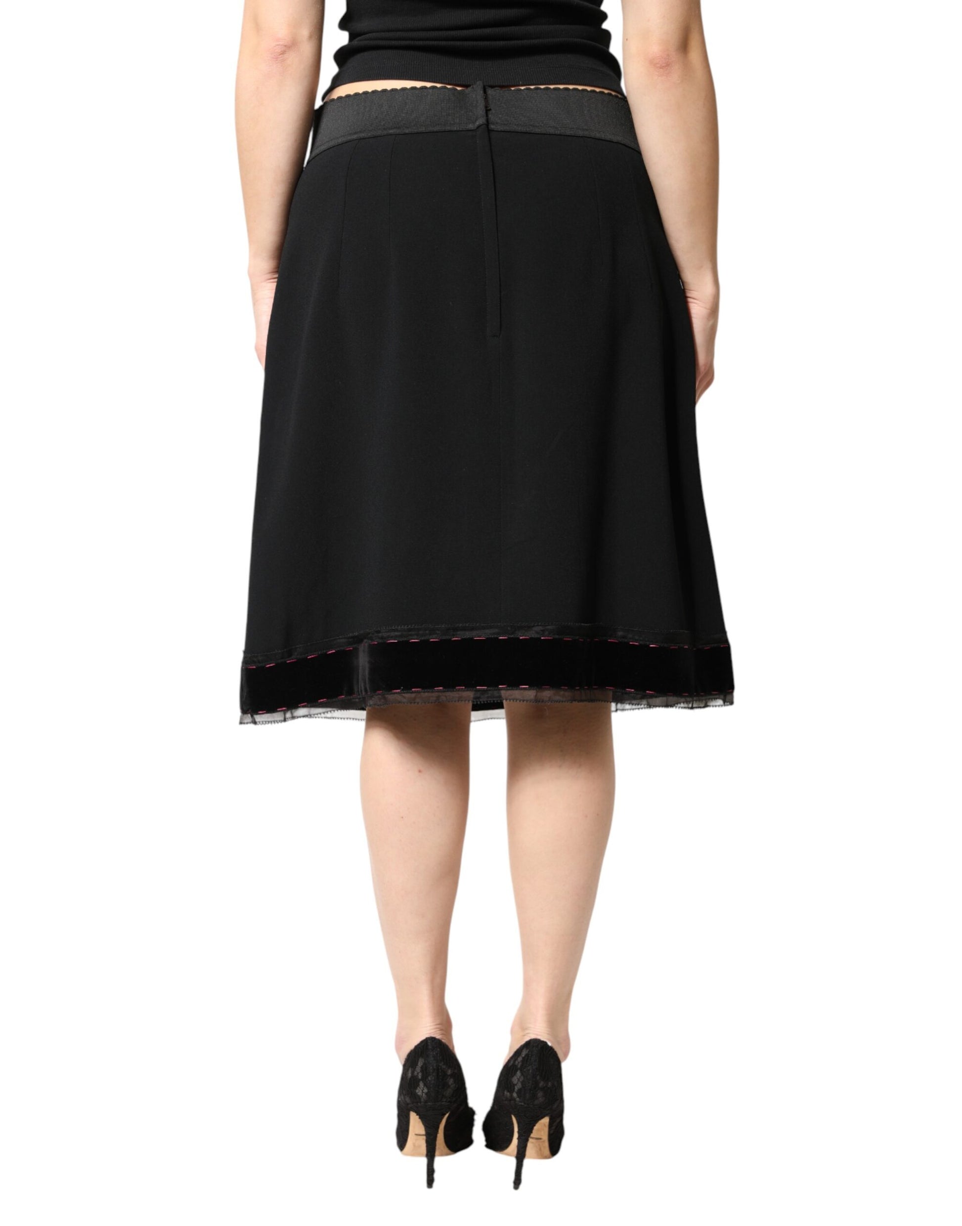 Dolce & Gabbana Black Mid Waist A-line Knee Length Skirt | Regal Royce