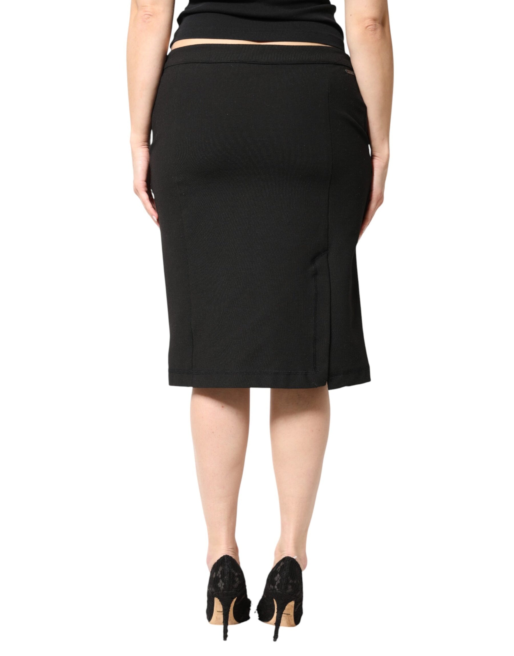 GF Ferre Black Polyester Pencil Cut Knee Length Women Skirt | Regal Royce