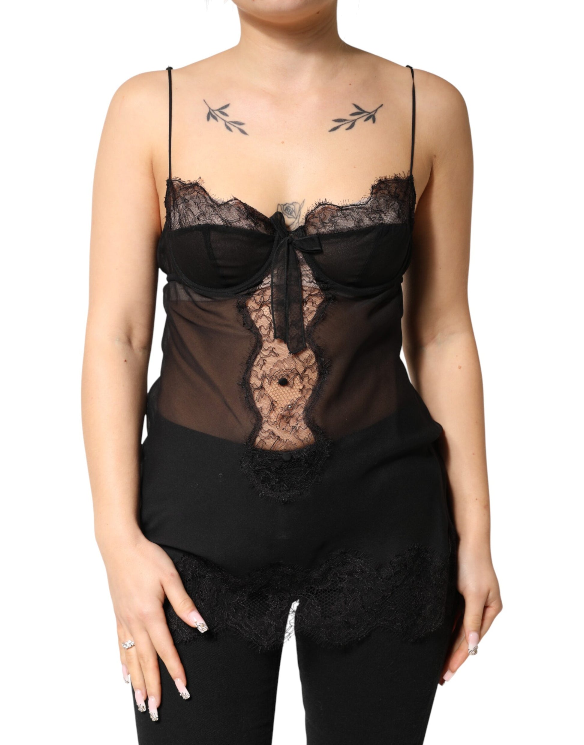 Dolce & Gabbana Black Silk Floral Lace Chemise Lingerie Top | Regal Royce