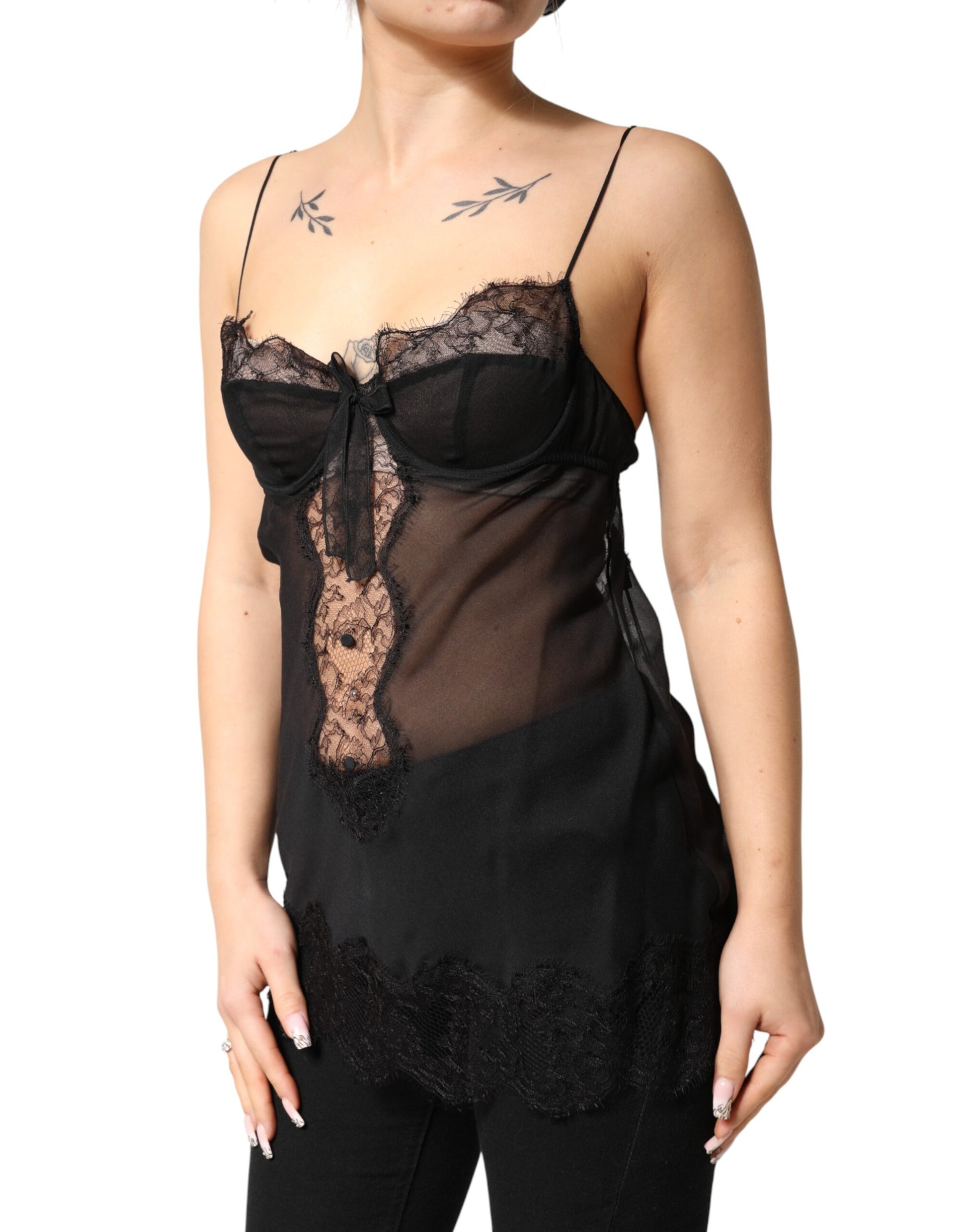 Dolce & Gabbana Black Silk Floral Lace Chemise Lingerie Top | Regal Royce