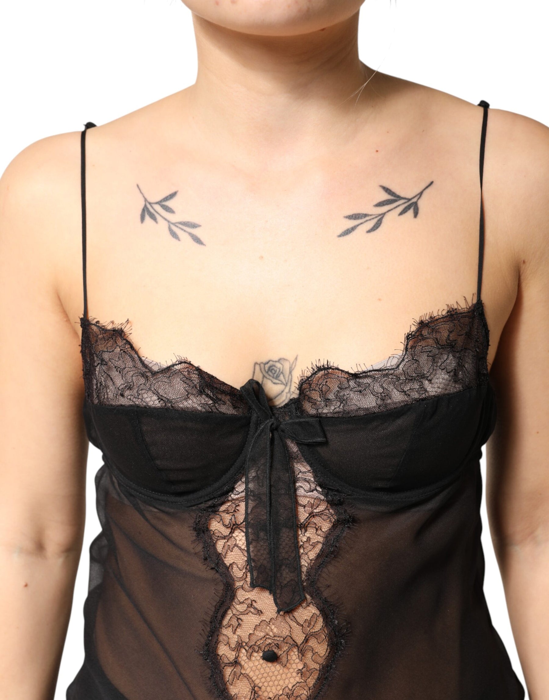 Dolce & Gabbana Black Silk Floral Lace Chemise Lingerie Top | Regal Royce