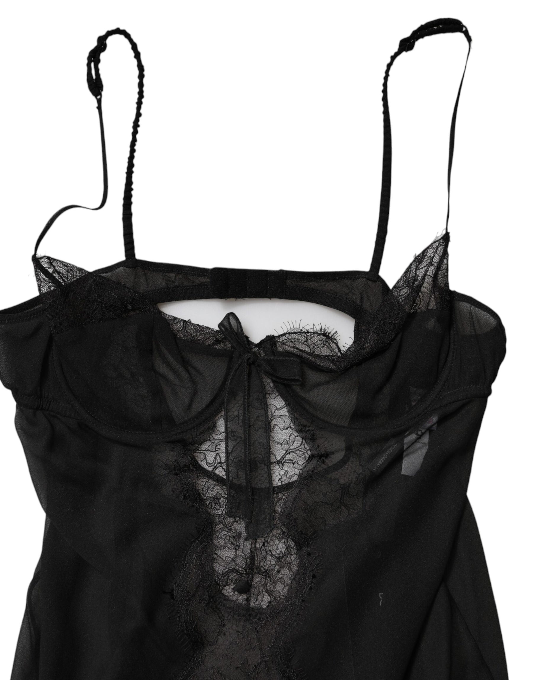 Dolce & Gabbana Black Silk Floral Lace Chemise Lingerie Top | Regal Royce
