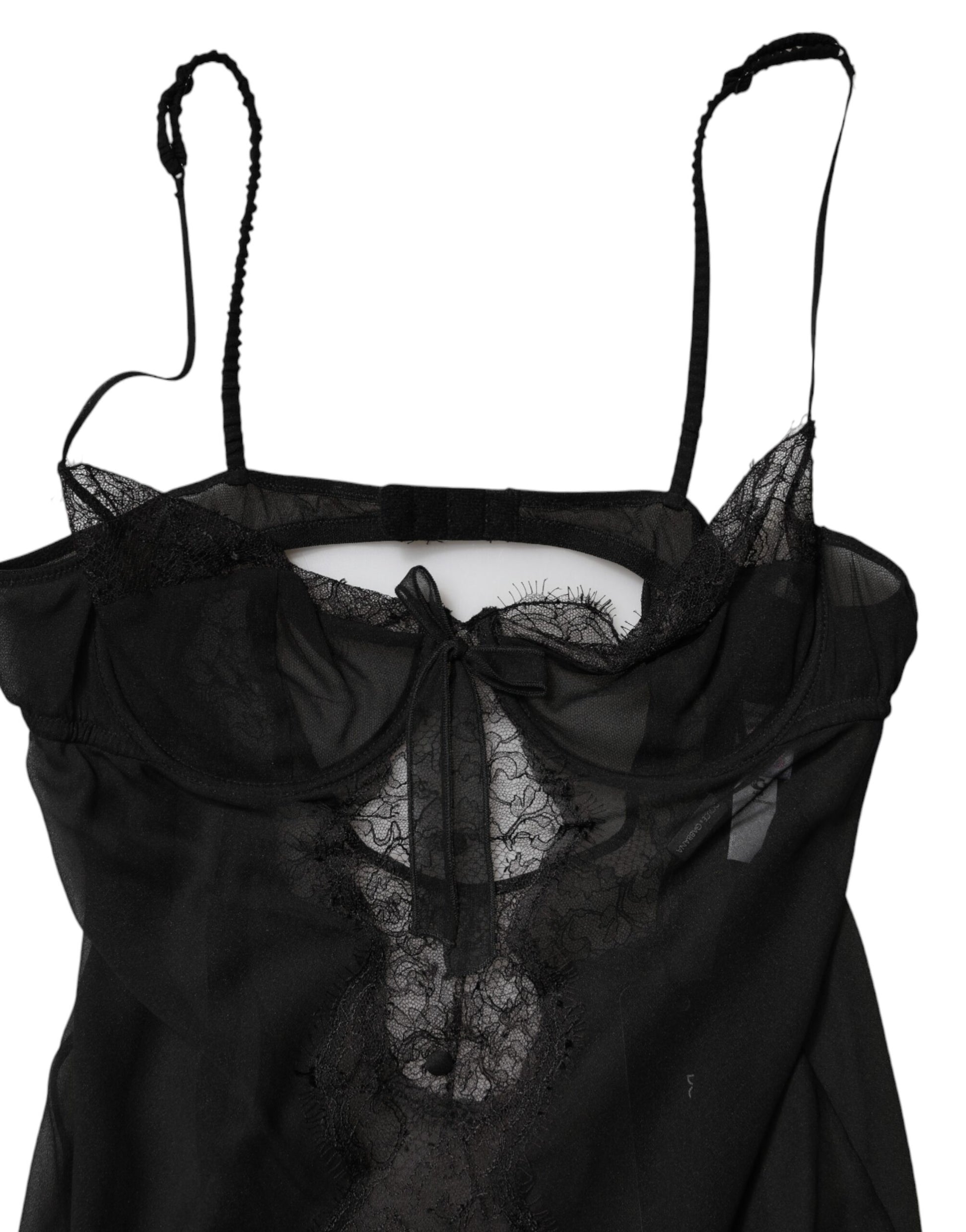 Dolce & Gabbana Black Silk Floral Lace Chemise Lingerie Top | Regal Royce