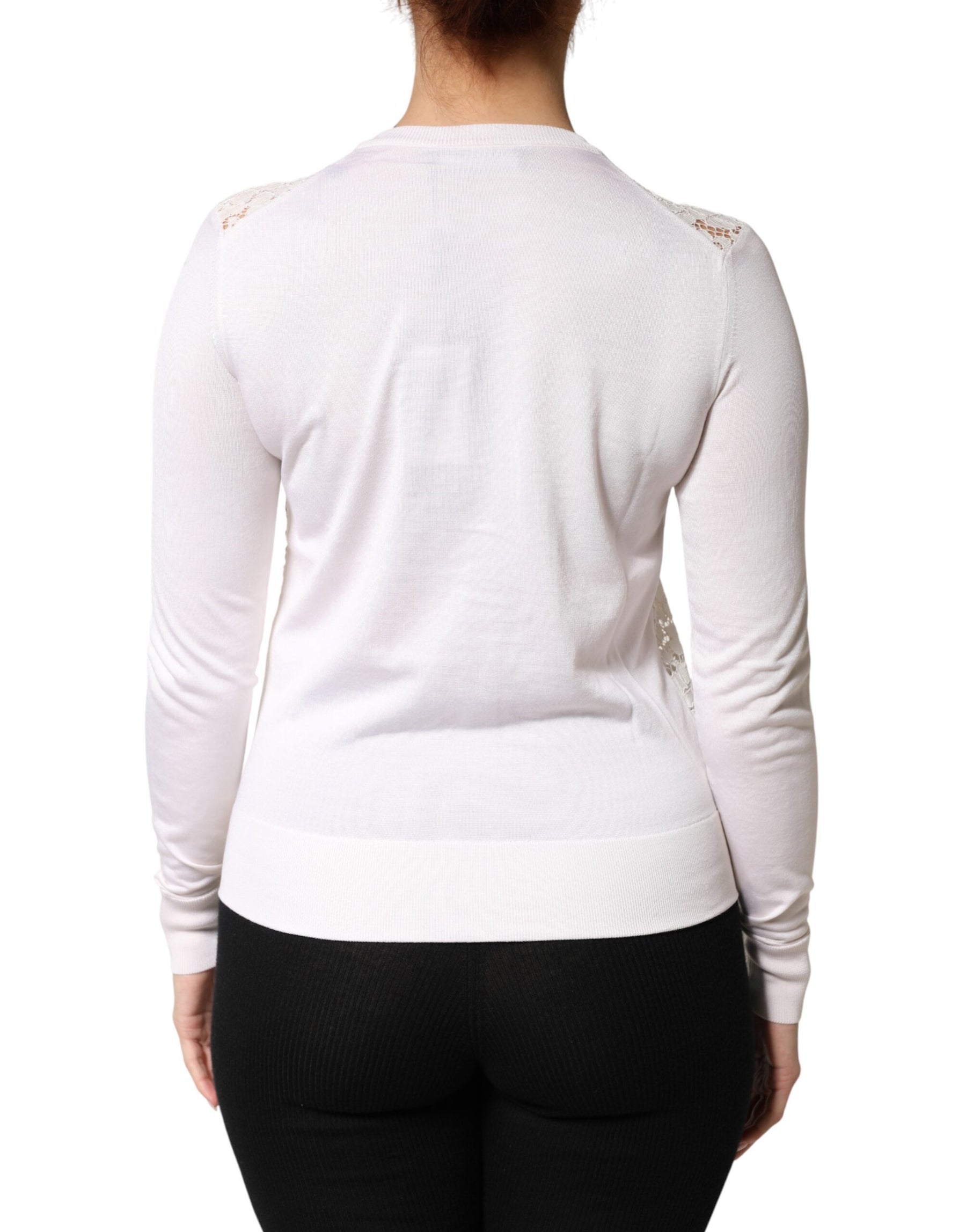 Dolce & Gabbana Cream Lace Knit Rose Button Cardigan Sweater | Regal Royce