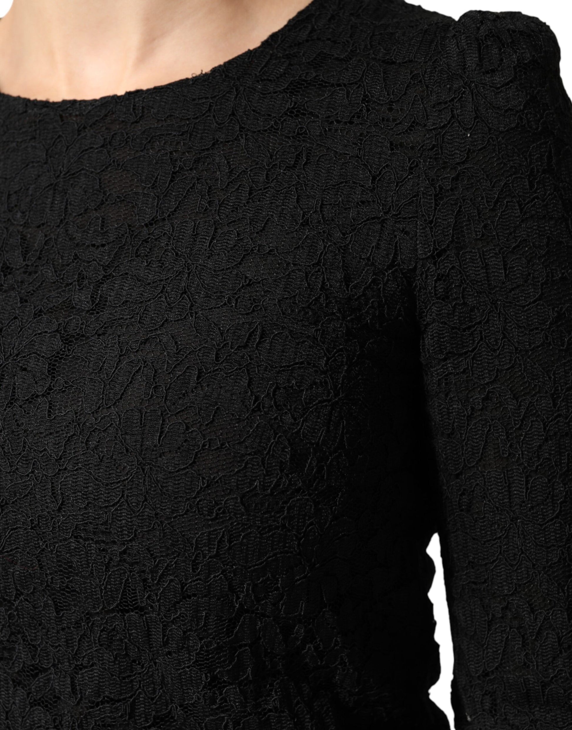 Dolce & Gabbana Black Floral Lace Silk Round Neck Blouse Top | Regal Royce