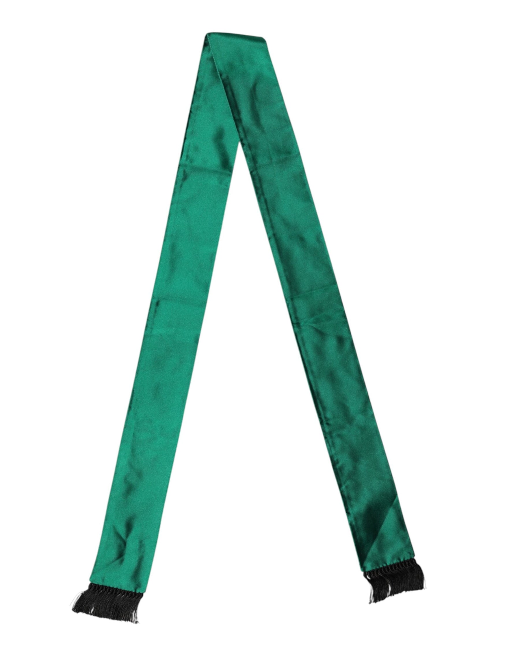 Dolce & Gabbana Green Silk Fringes Neck Wrap Foulard Scarf | Regal Royce