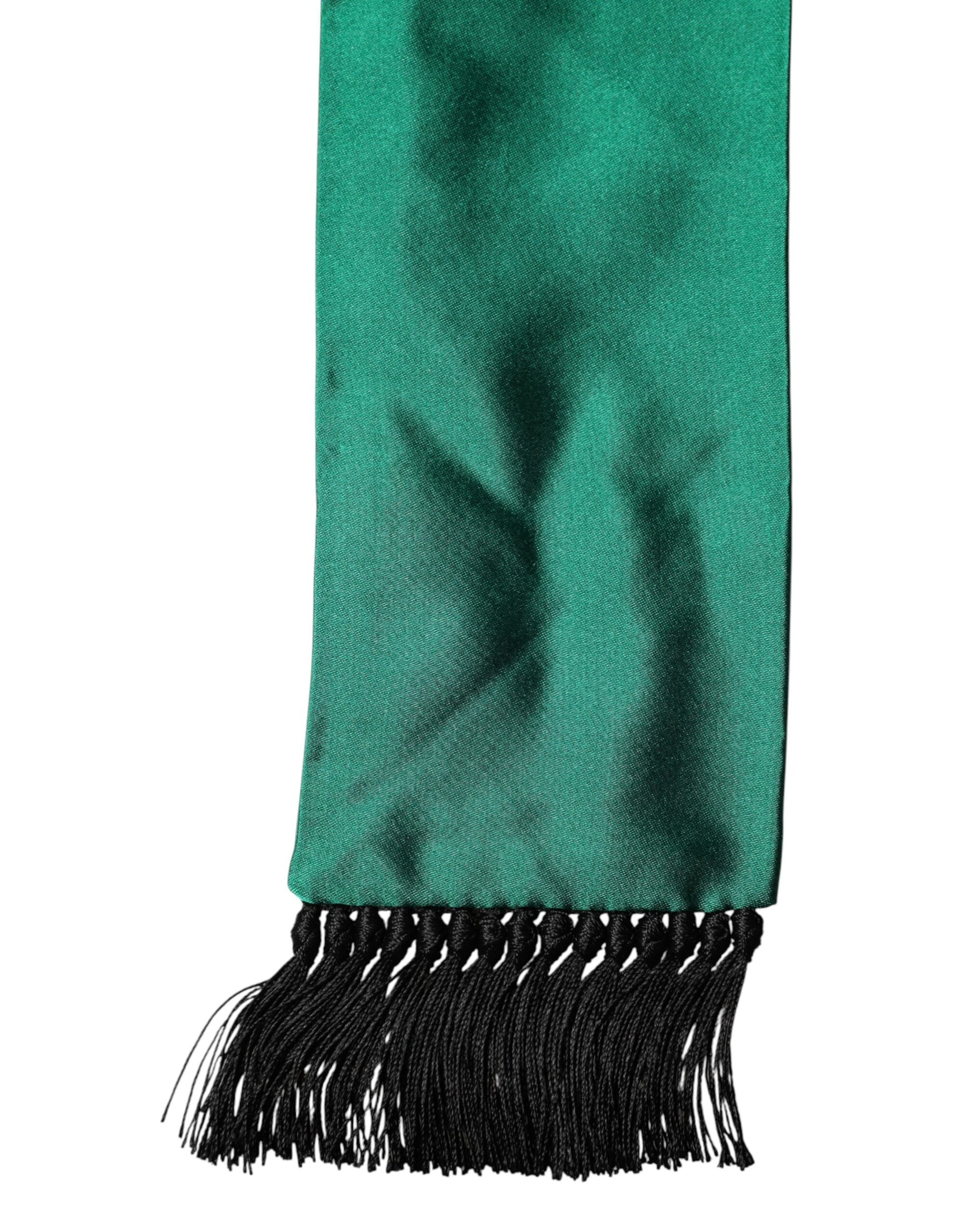 Dolce & Gabbana Green Silk Fringes Neck Wrap Foulard Scarf | Regal Royce