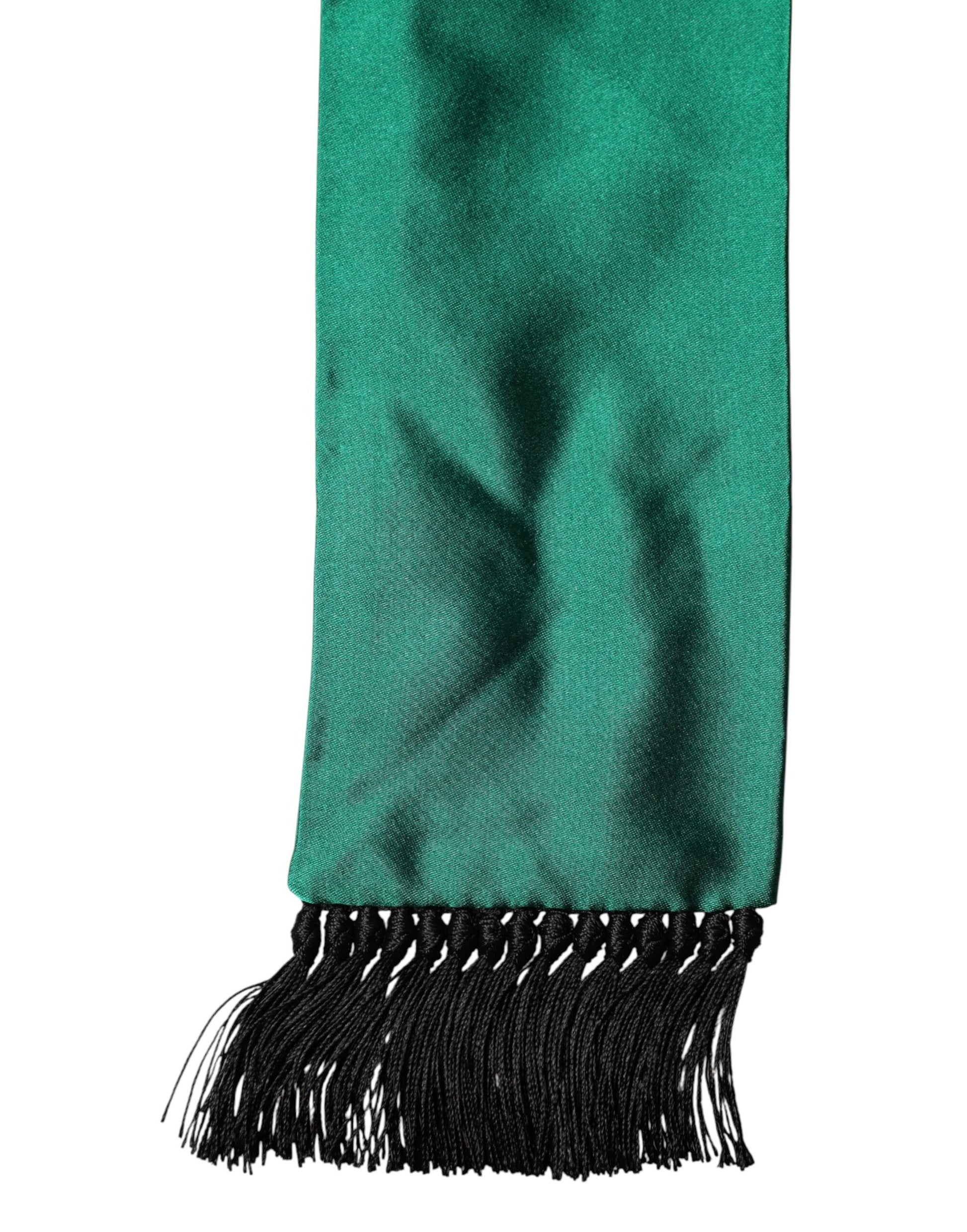 Dolce & Gabbana Green Silk Fringes Neck Wrap Foulard Scarf | Regal Royce