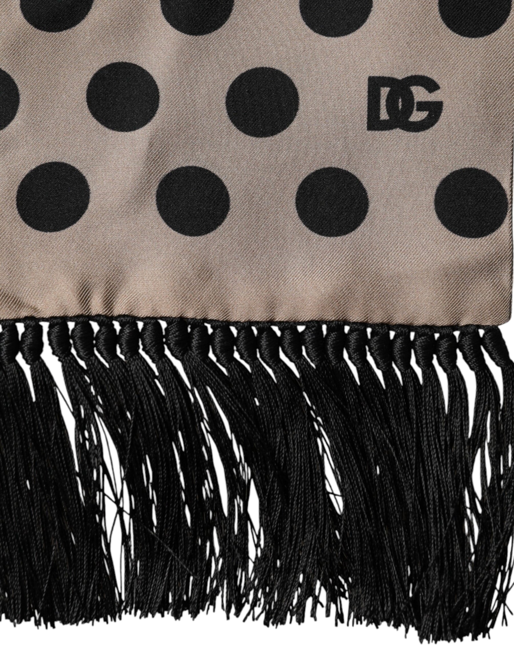 Dolce & Gabbana Brown Polka Dot Silk Fringes Foulard Scarf | Regal Royce