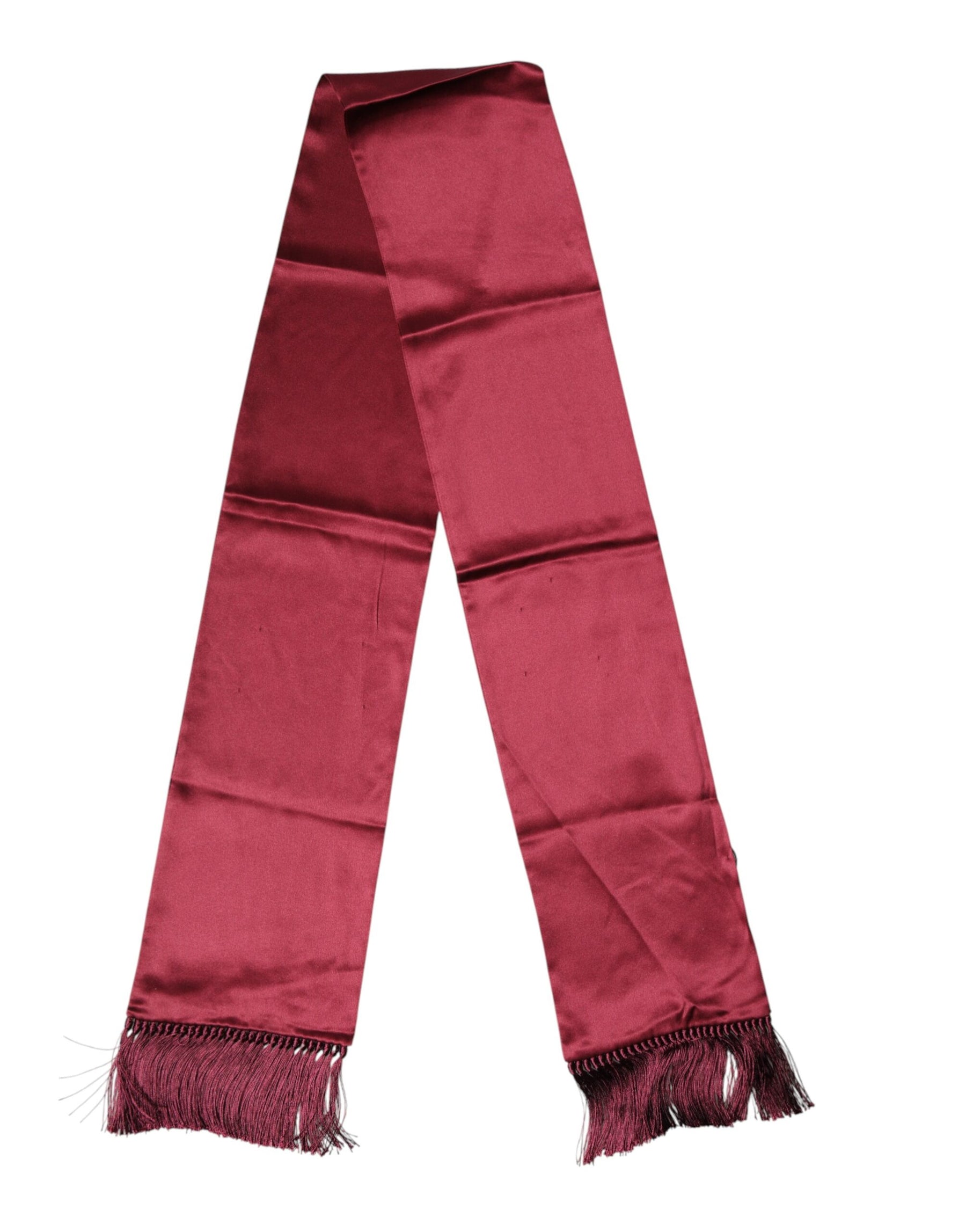 Dolce & Gabbana Red Satin Silk Fringes Neck Foulard Scarf | Regal Royce