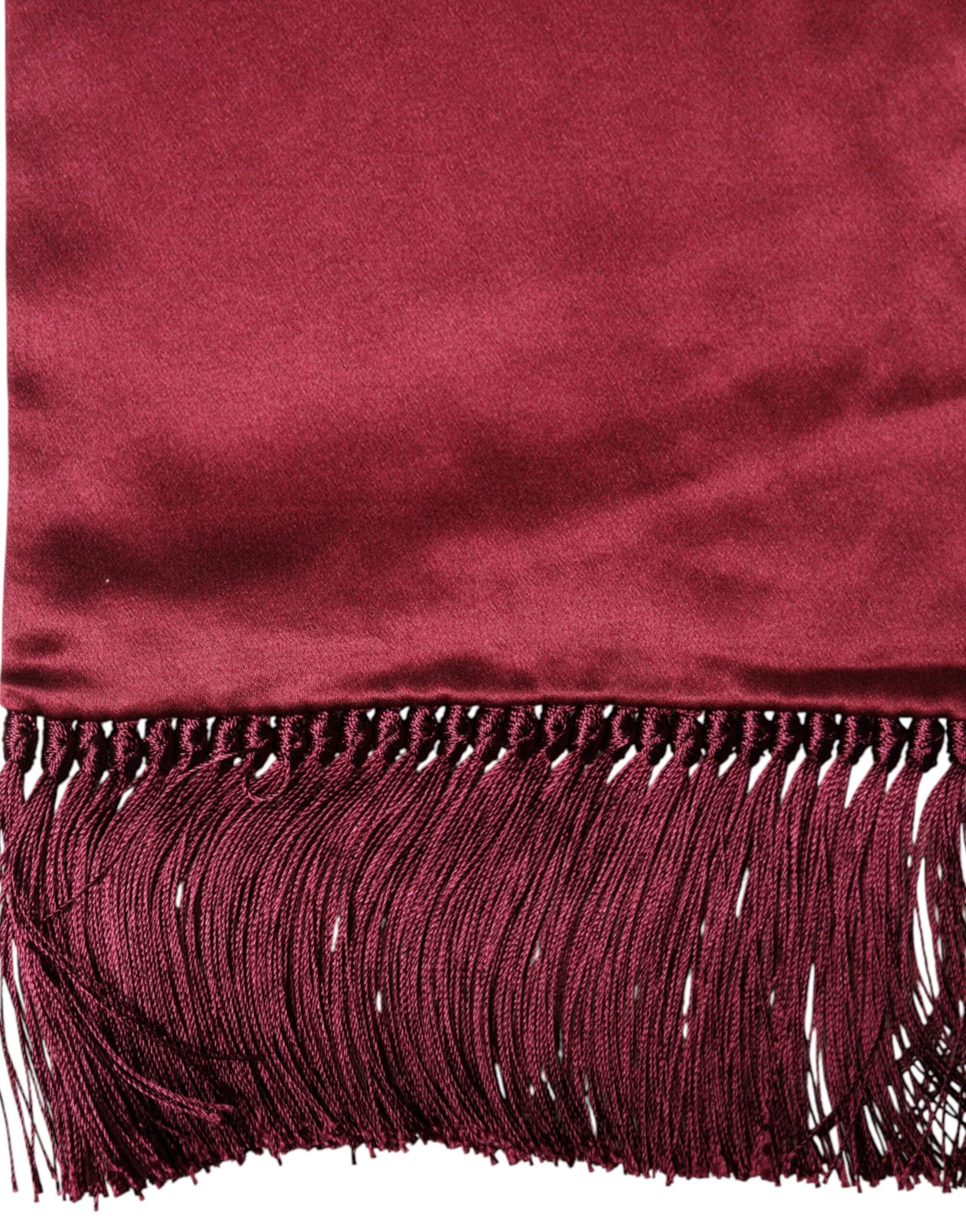 Dolce & Gabbana Red Satin Silk Fringes Neck Foulard Scarf | Regal Royce
