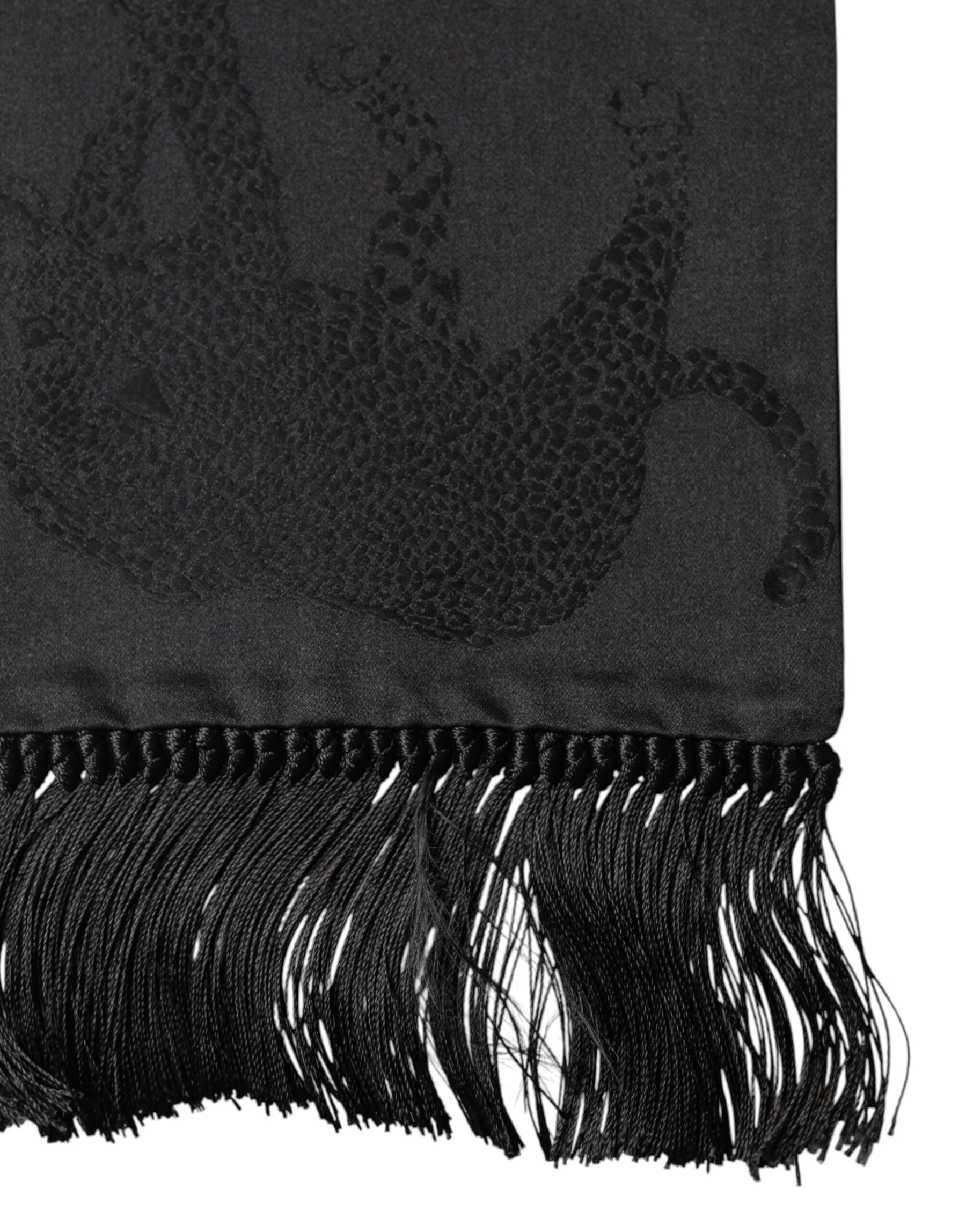 Dolce & Gabbana Black Satin Silk Fringes Neck Foulard Scarf | Regal Royce