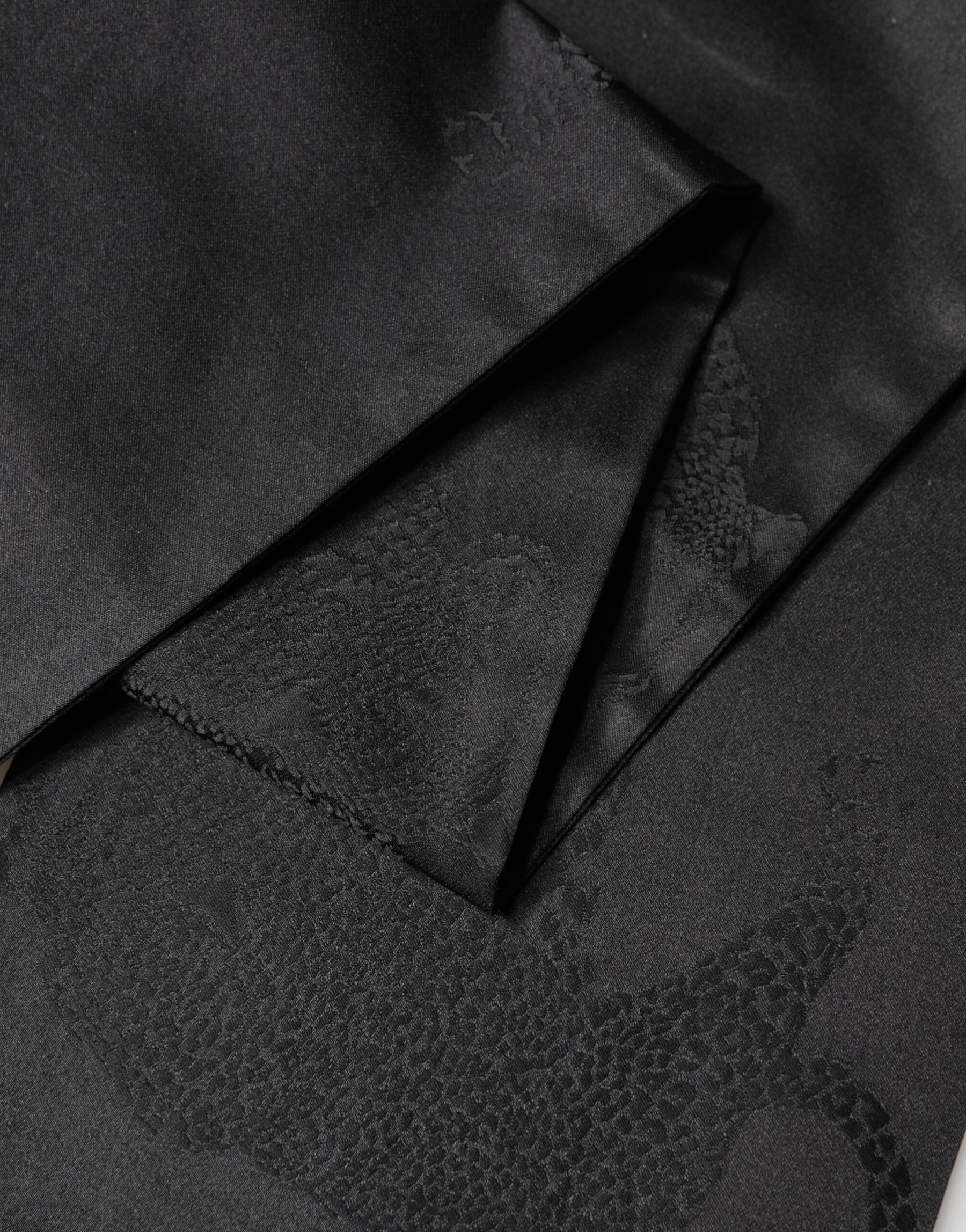 Dolce & Gabbana Black Satin Silk Fringes Neck Foulard Scarf | Regal Royce