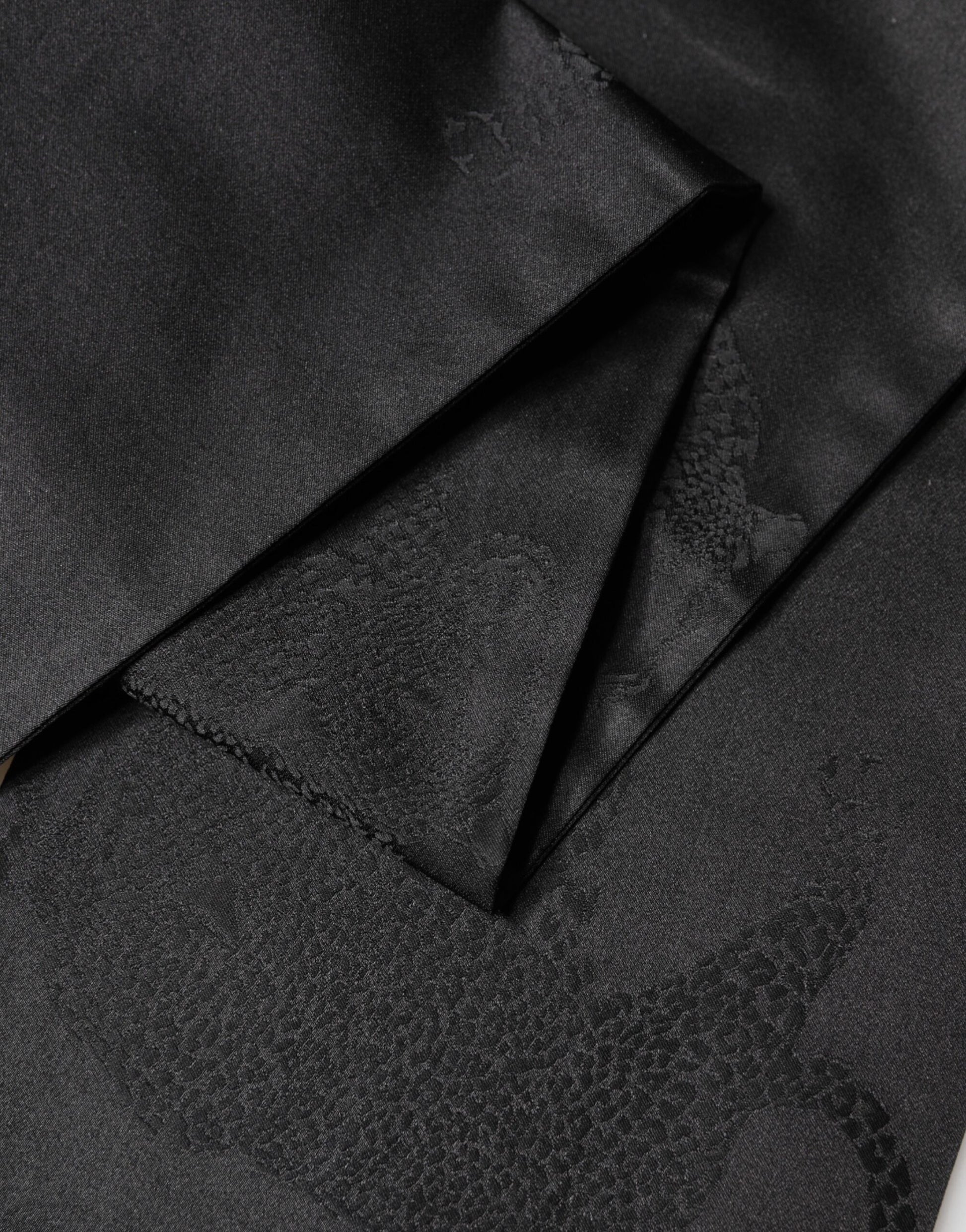 Dolce & Gabbana Black Satin Silk Fringes Neck Foulard Scarf | Regal Royce