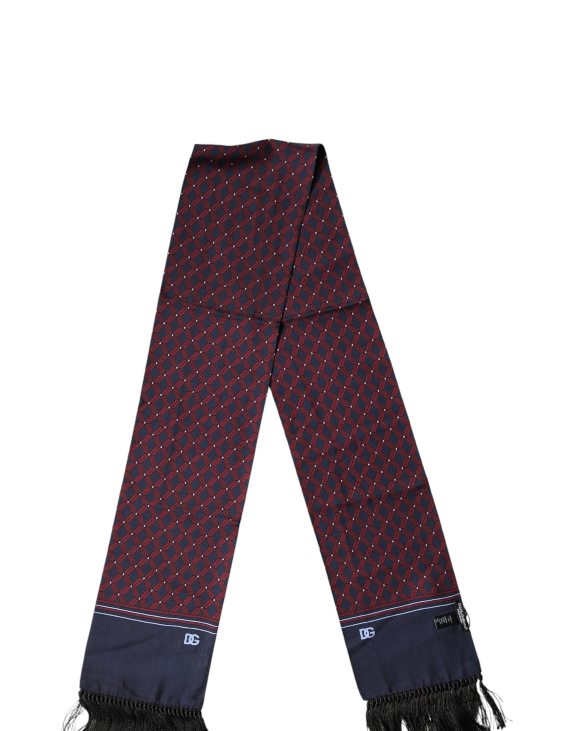 Dolce & Gabbana Maroon Patterned Fringes Wrap Foulard 138cm x 15cm Scarf | Regal Royce