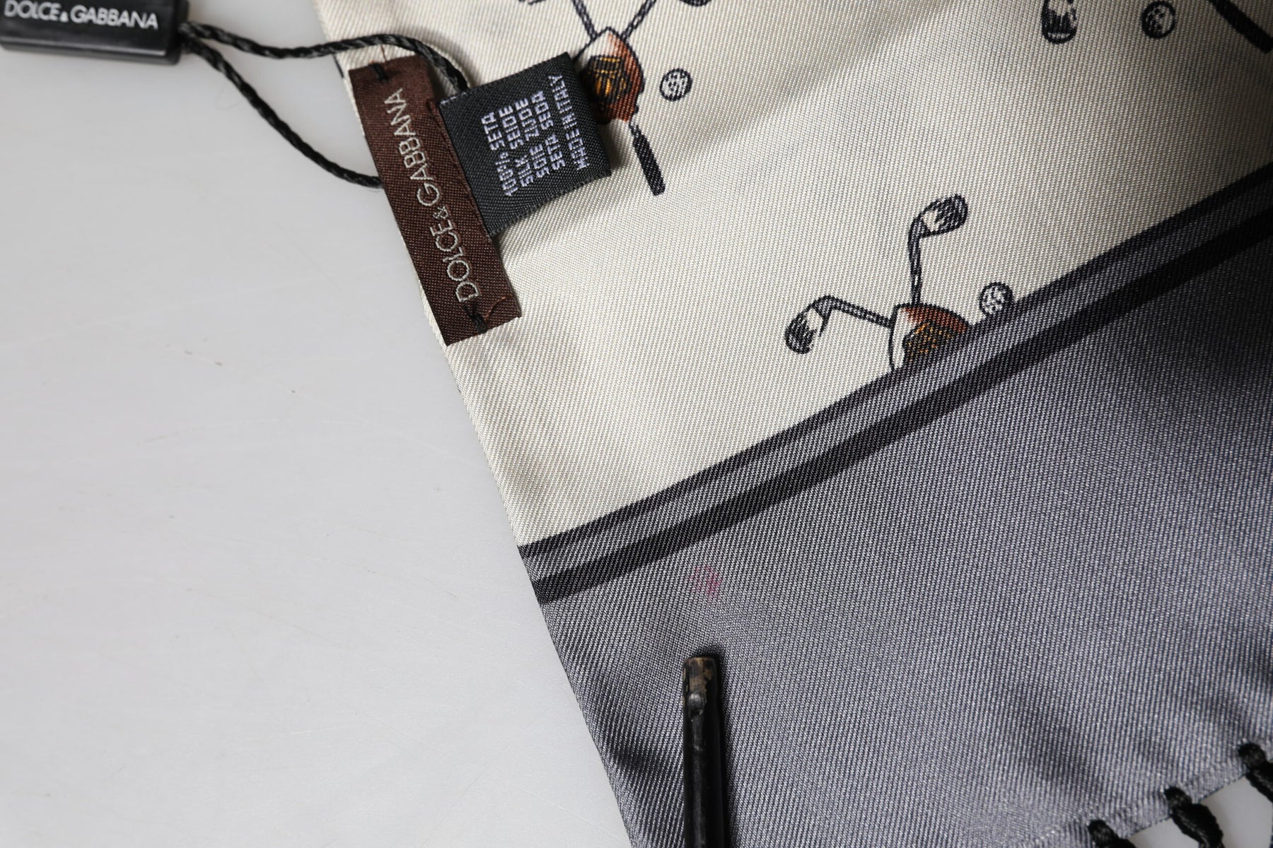 Dolce & Gabbana White Printed Fringes Wrap Foulard Men 183cm x 33cm Scarf | Regal Royce