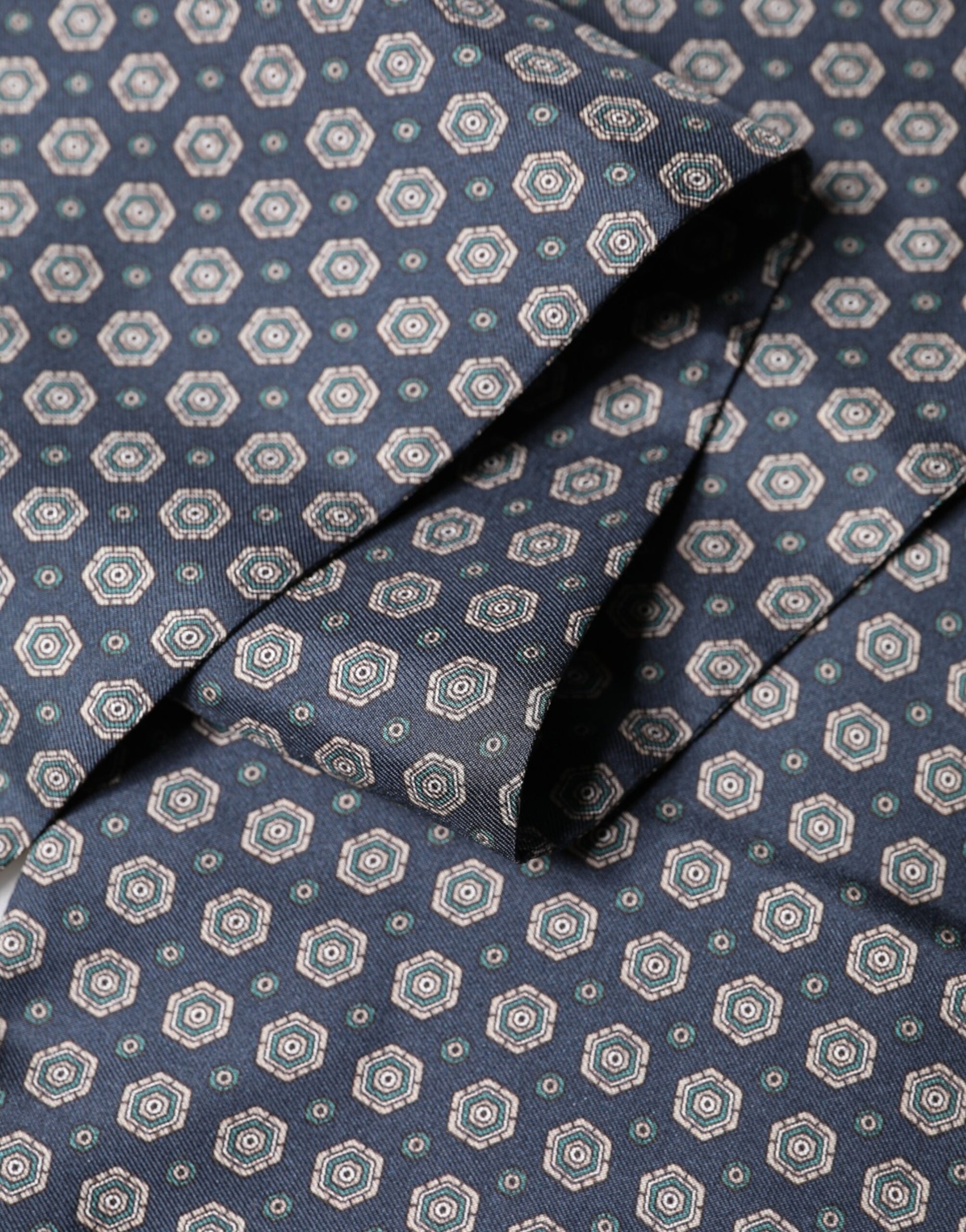 Dolce & Gabbana Blue Patterned Silk Fringes Foulard 138cm x 15.5cm Scarf | Regal Royce