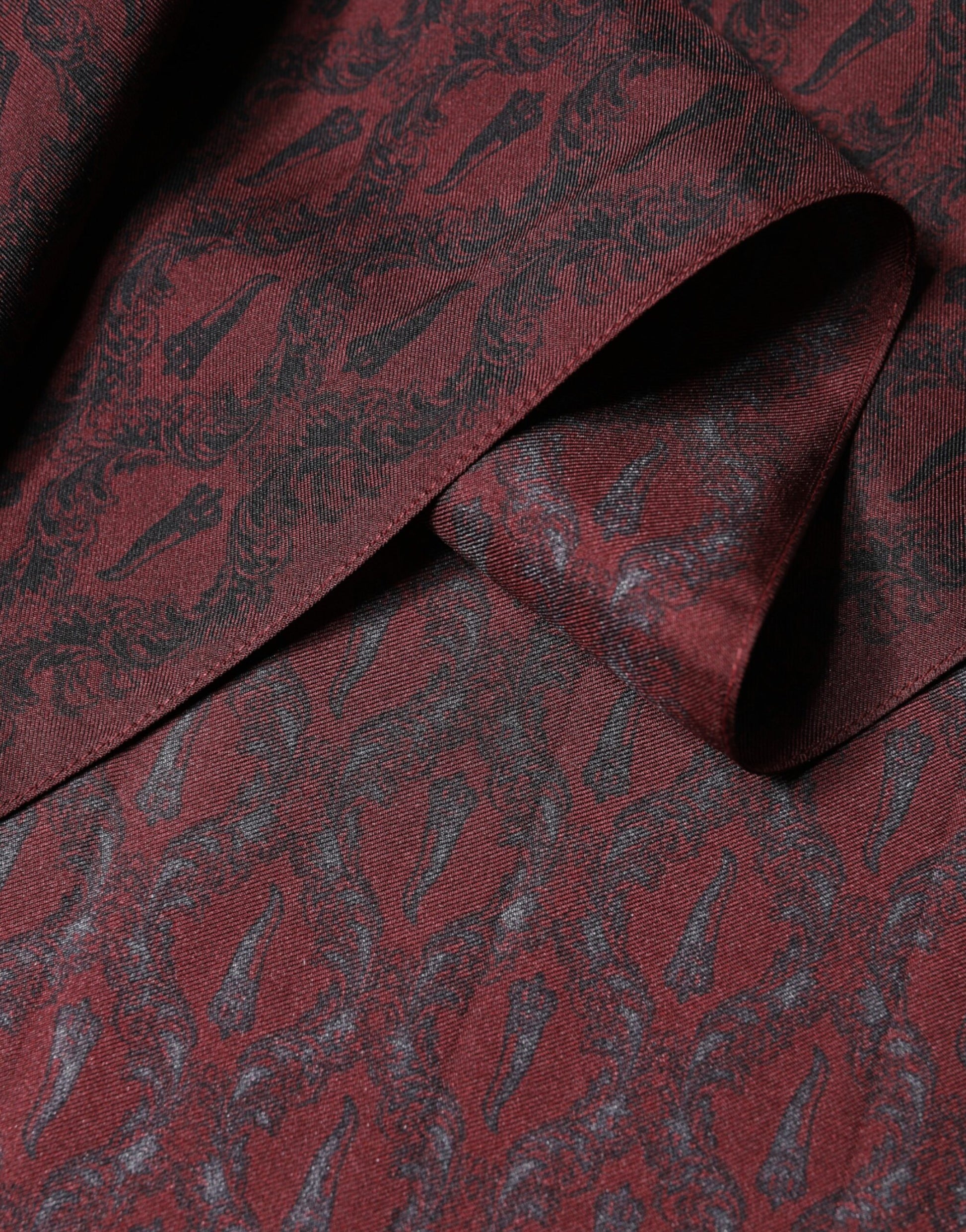 Dolce & Gabbana Maroon Patterned Silk Wrap Foulard Men 133cm x 22cm Scarf | Regal Royce