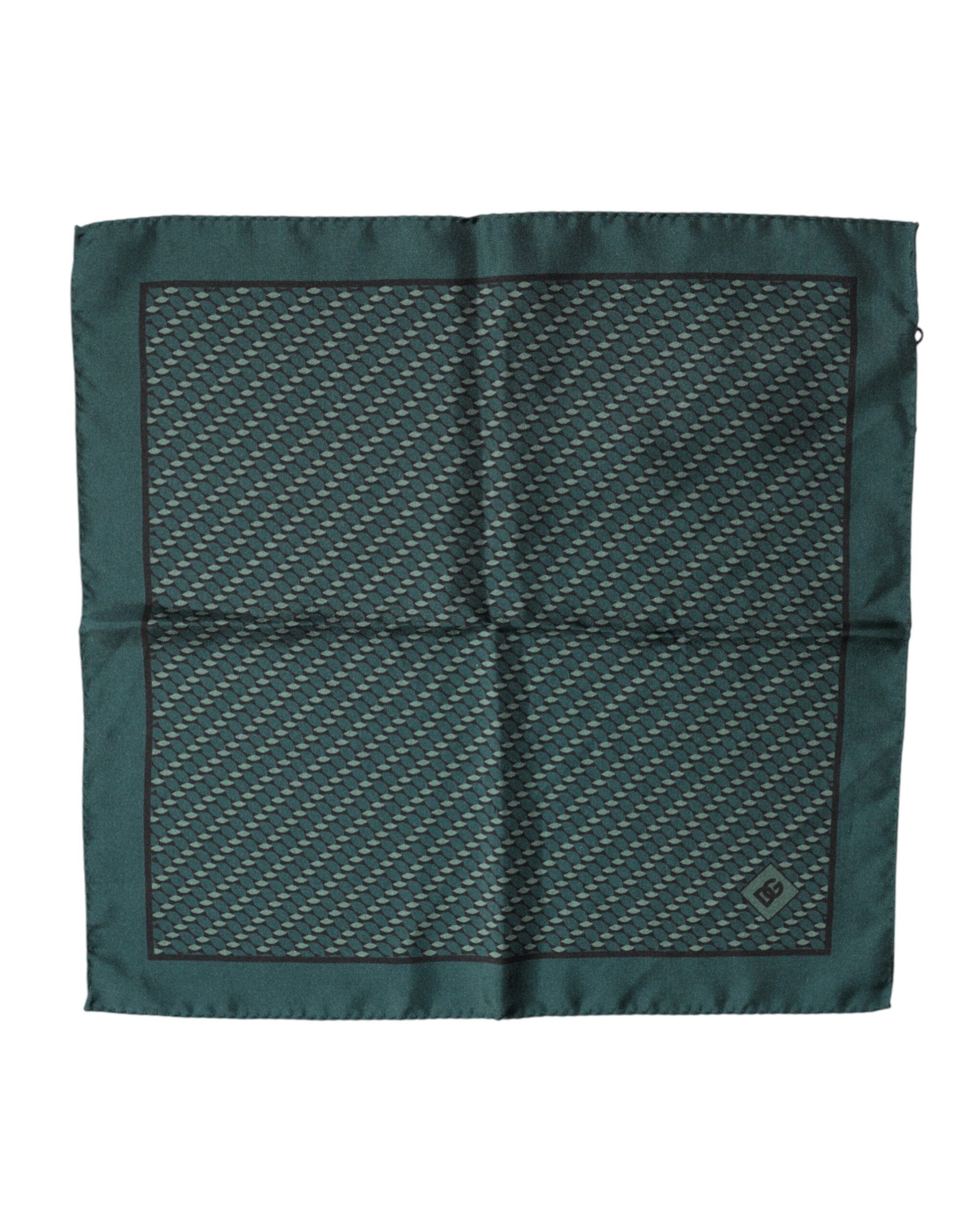 Dolce & Gabbana Dark Green Silk Patterned Handkerchief 32cm x 31cm Scarf | Regal Royce