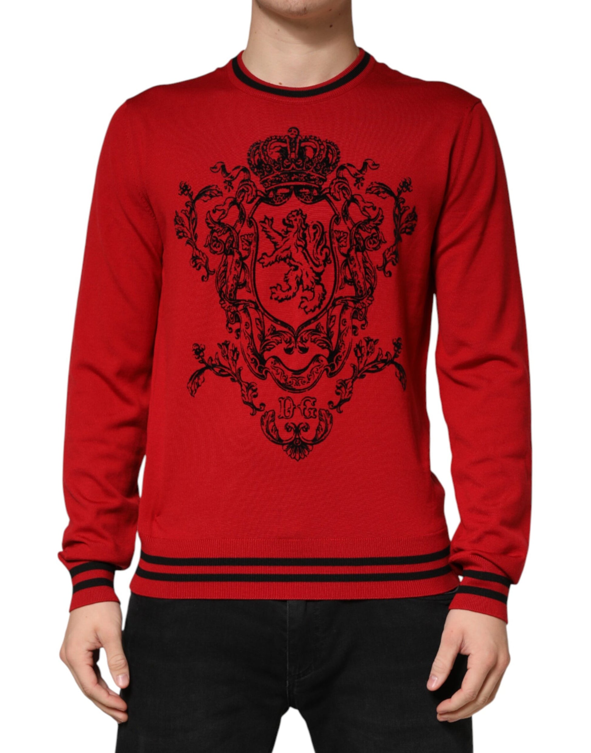 Dolce & Gabbana Red Lion Crown Logo Wool Crewneck Sweater | Regal Royce