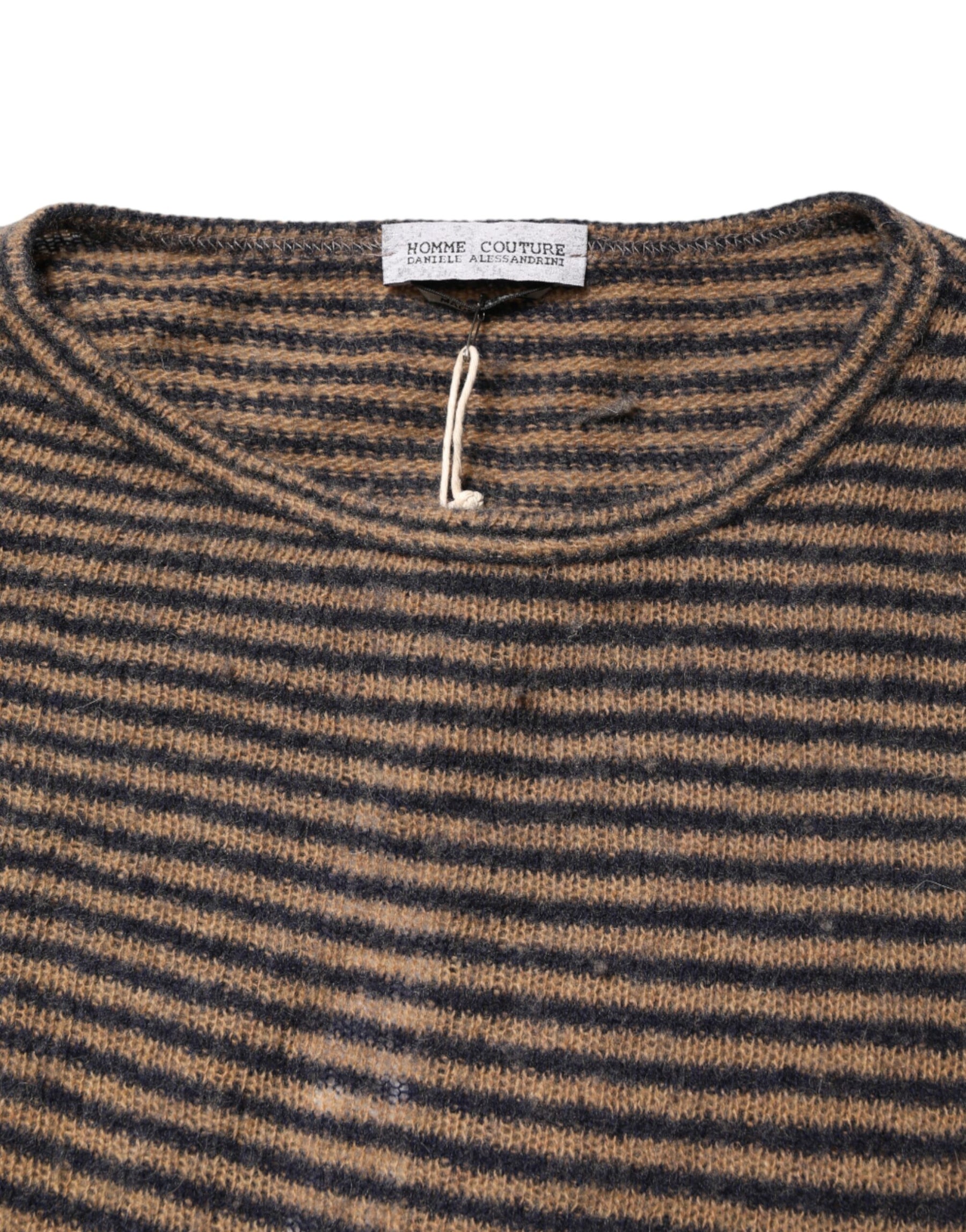 Daniele Alessandrini Brown Black Stripes Wool Crew Neck Pullover Sweater | Regal Royce