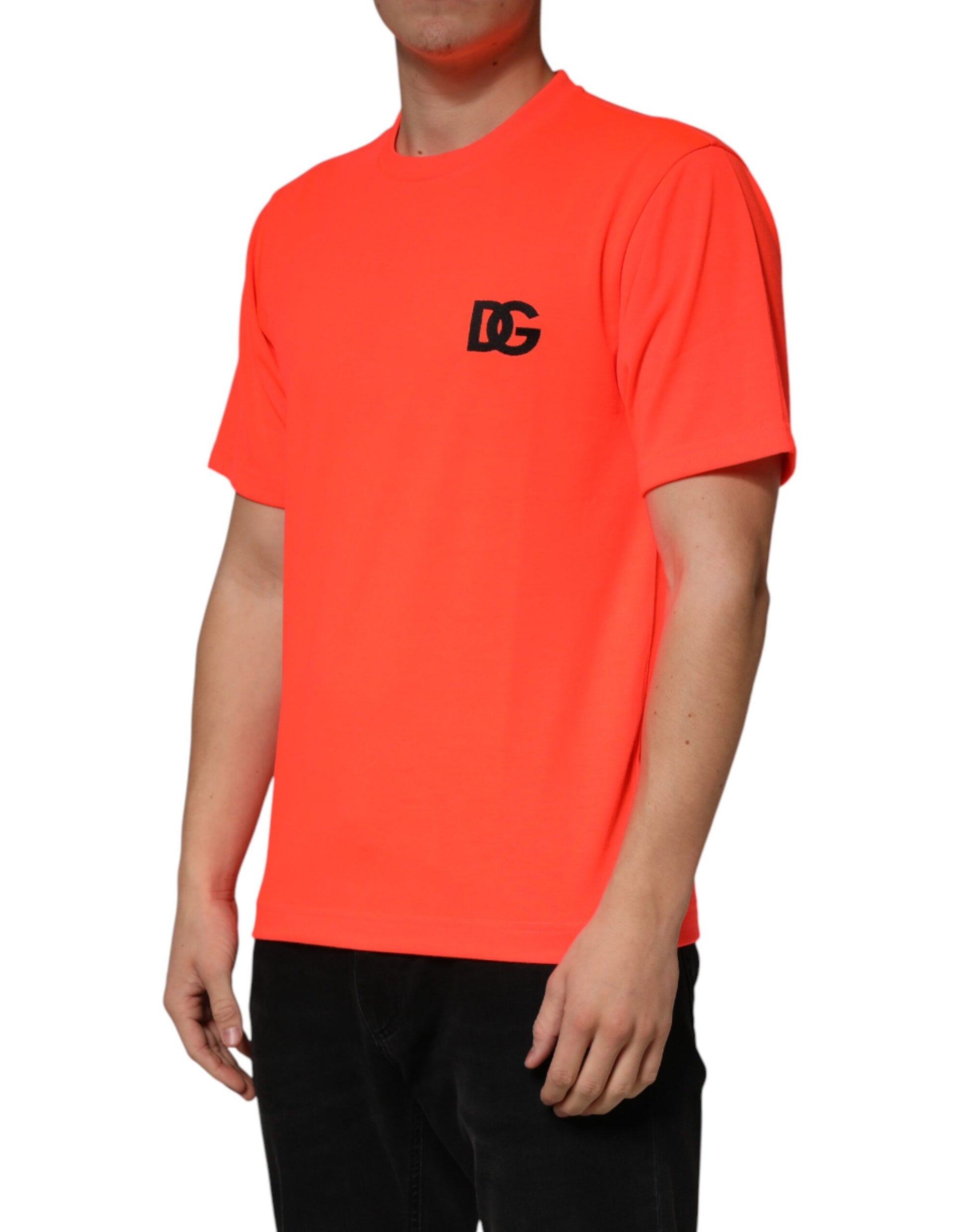 Dolce & Gabbana Neon Orange Polyester Crew Neck Men T-shirt | Regal Royce