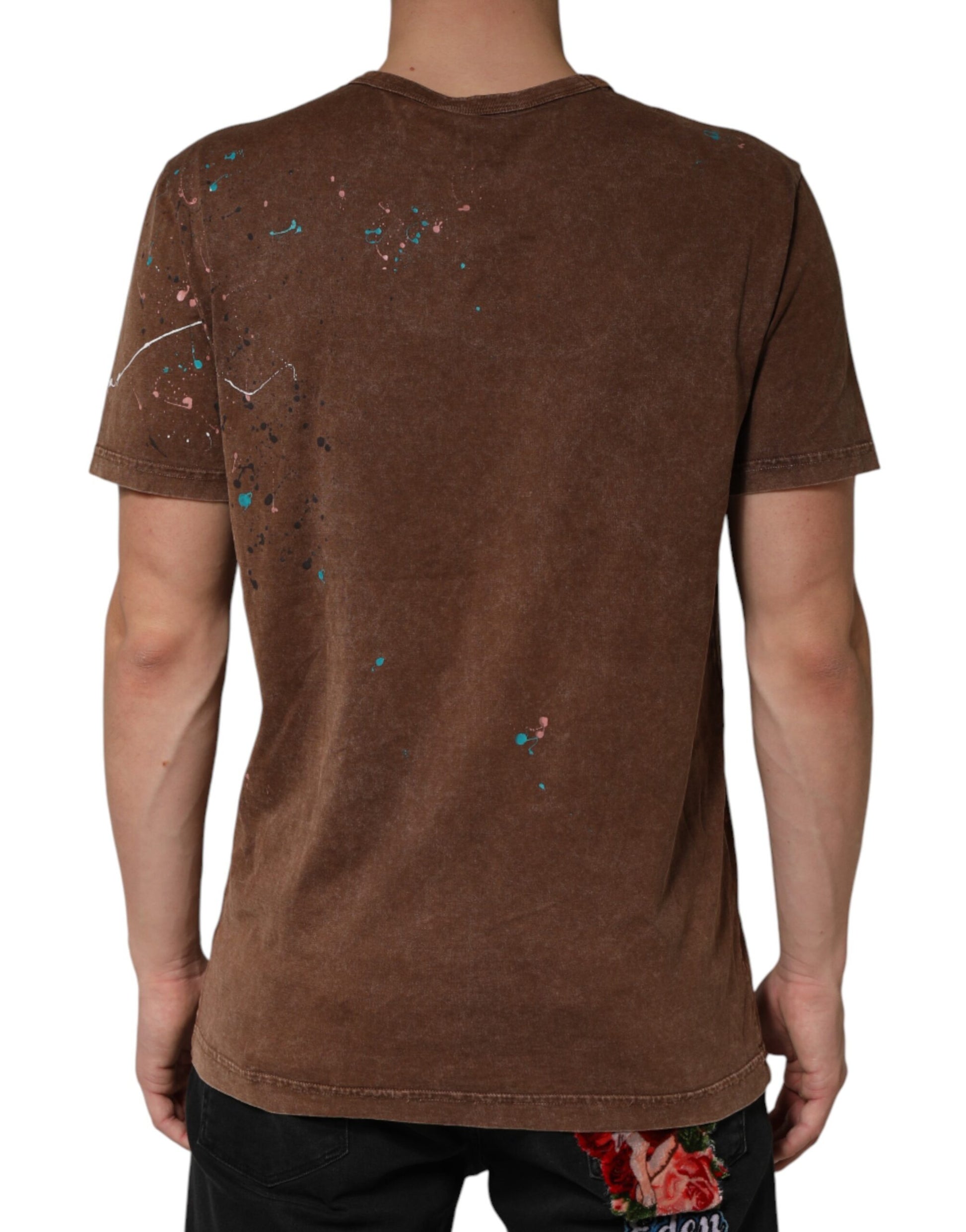 Dolce & Gabbana Brown Splash Color Cotton Crew Neck T-shirt | Regal Royce