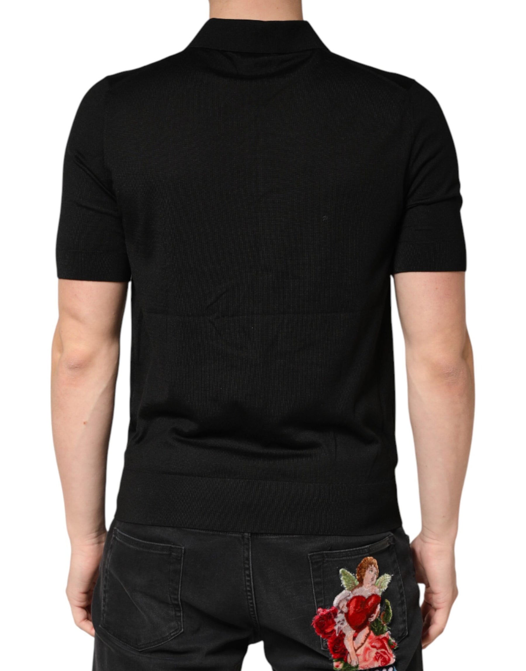Dolce & Gabbana Black Silk Collared Short Sleeve Polo  T-shirt | Regal Royce